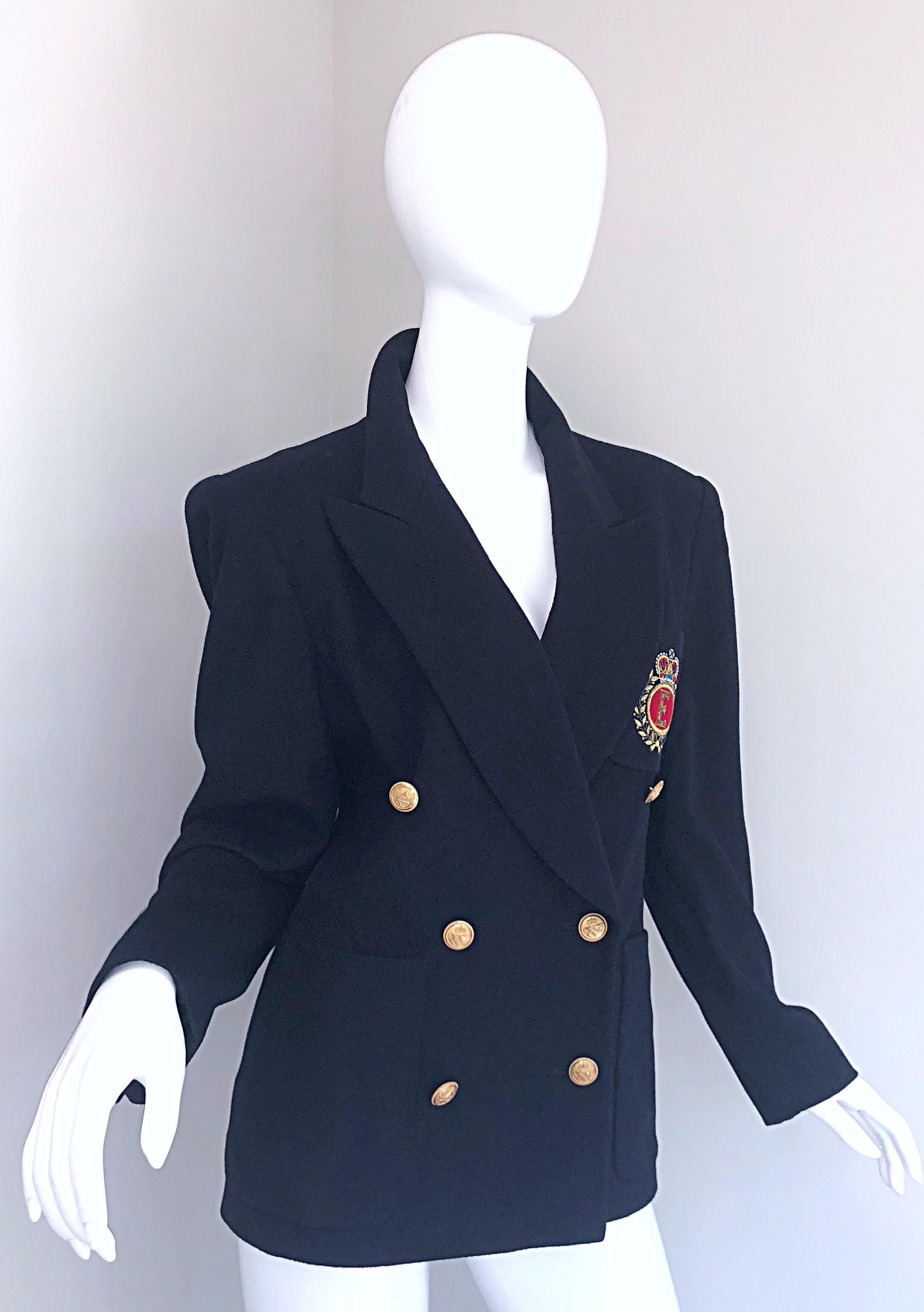 Chic Vintage Escada by Margaretha Ley Navy Blue Double Breasted Blazer Jacket 1