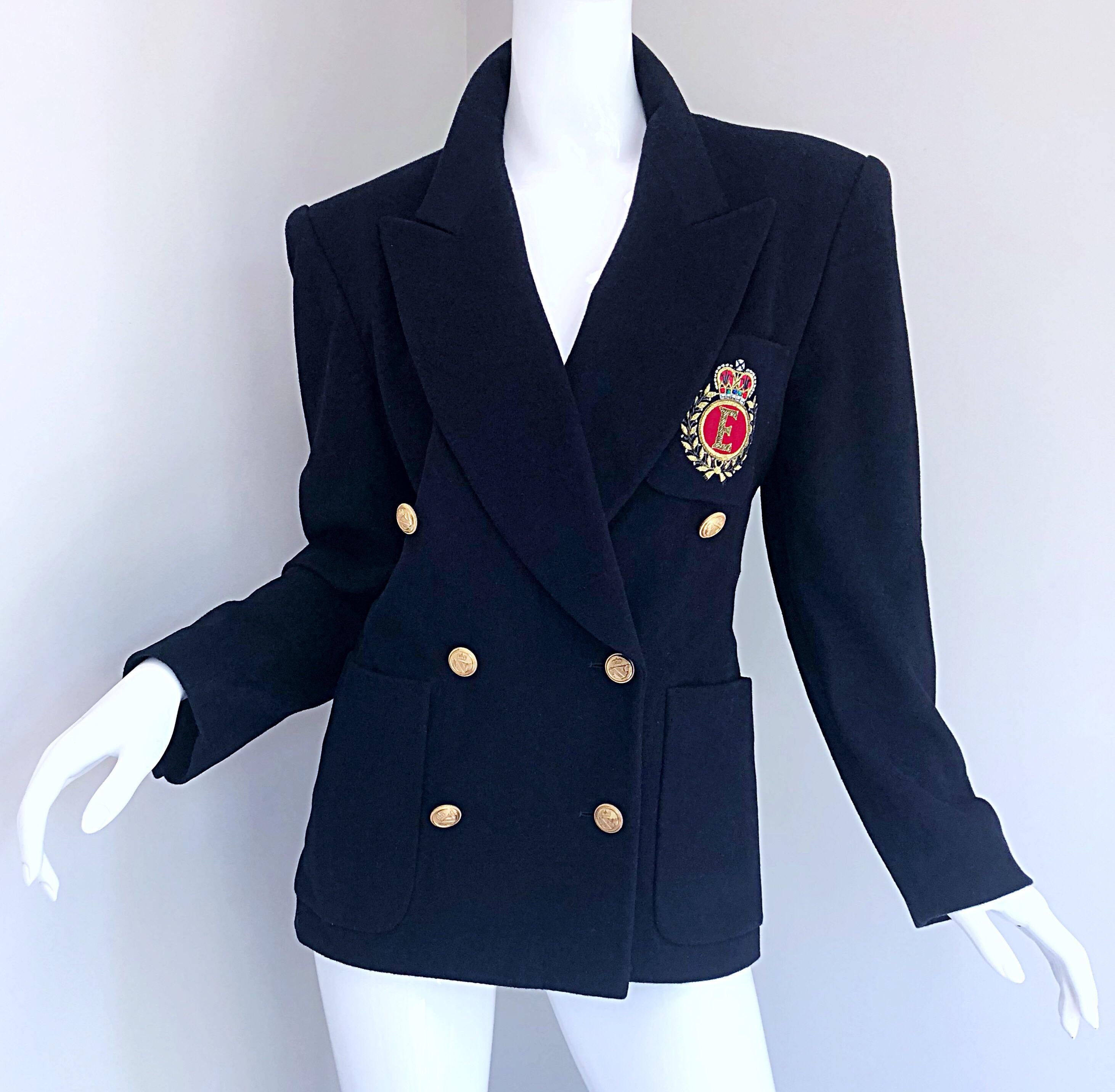 Chic Vintage Escada by Margaretha Ley Navy Blue Double Breasted Blazer Jacket 3