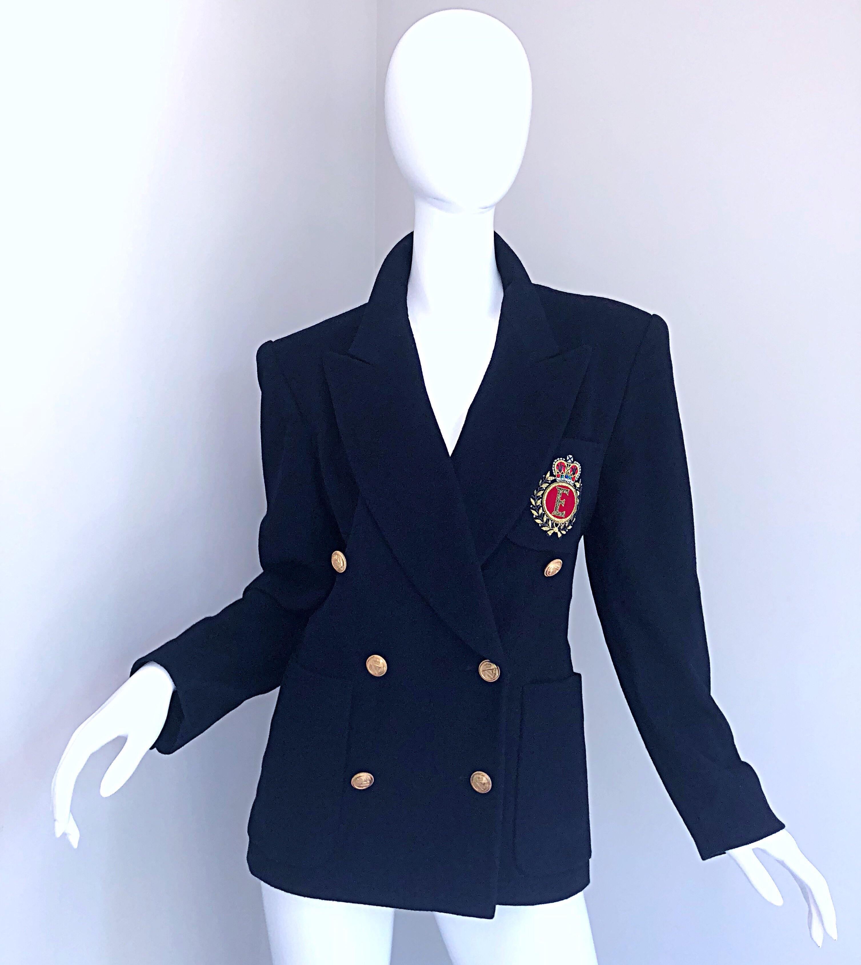 Chic Vintage Escada by Margaretha Ley Navy Blue Double Breasted Blazer Jacket 4