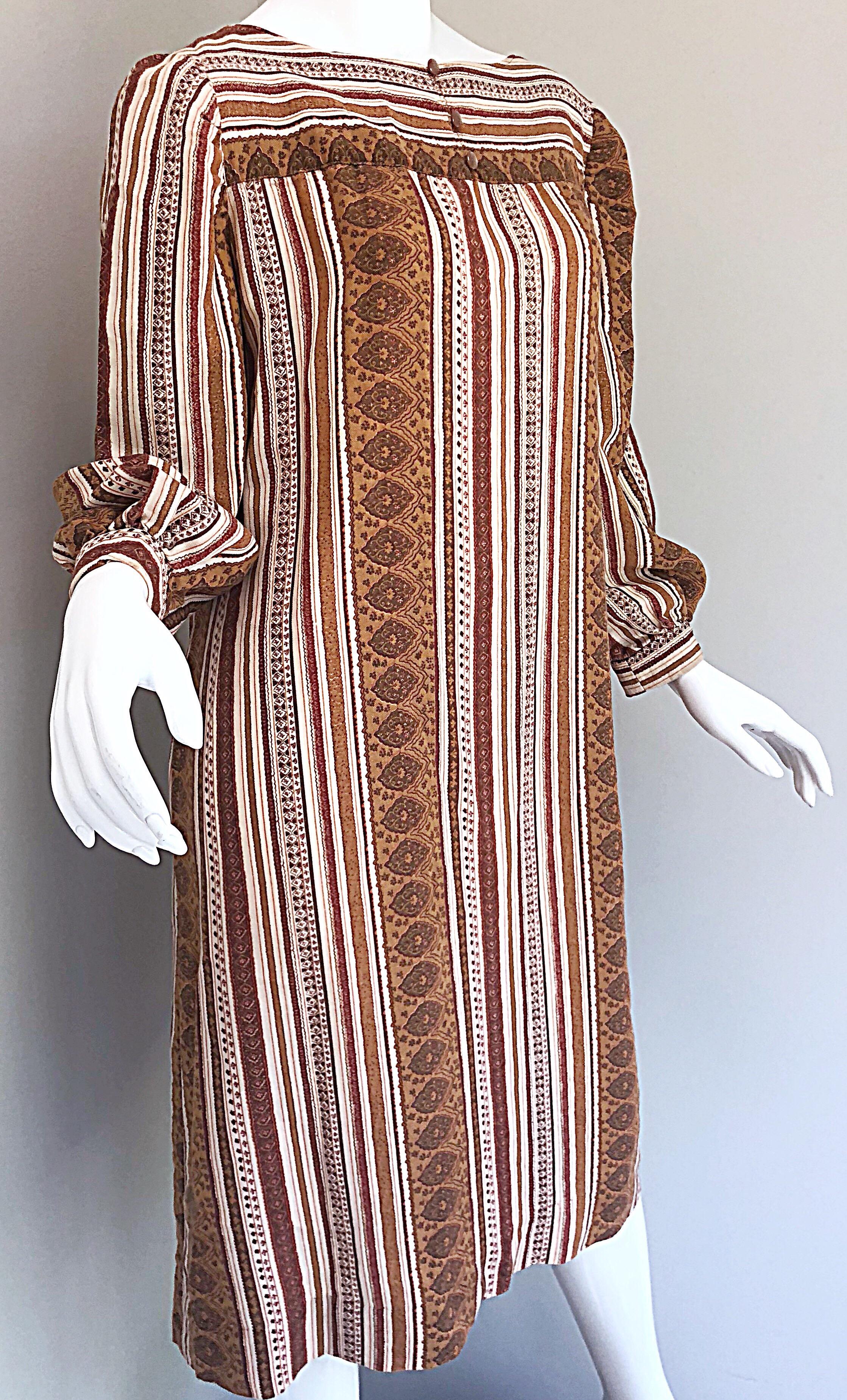 1970s Boho Chic Brown and Ivory Soft Cotton Paisley Print Vintage 70s Dress 2