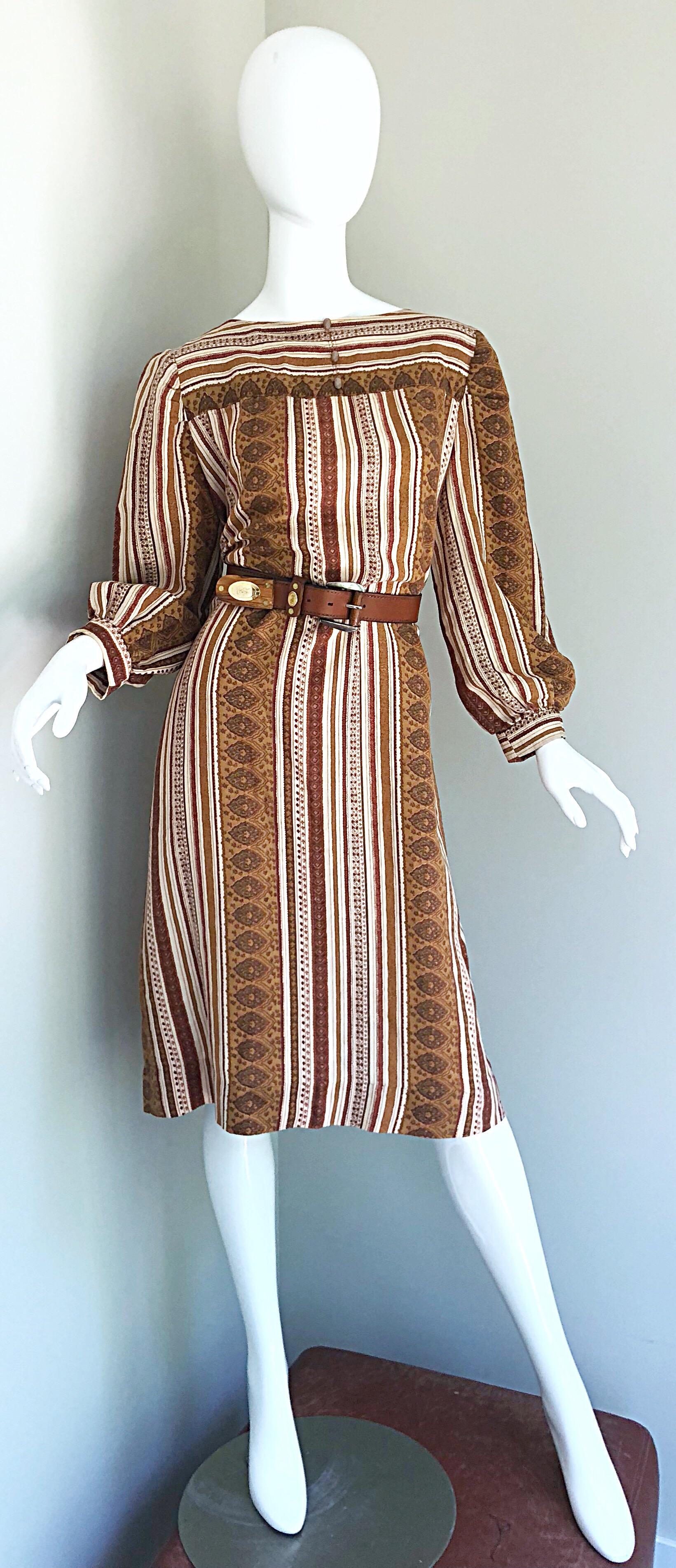 1970s Boho Chic Brown and Ivory Soft Cotton Paisley Print Vintage 70s Dress 5