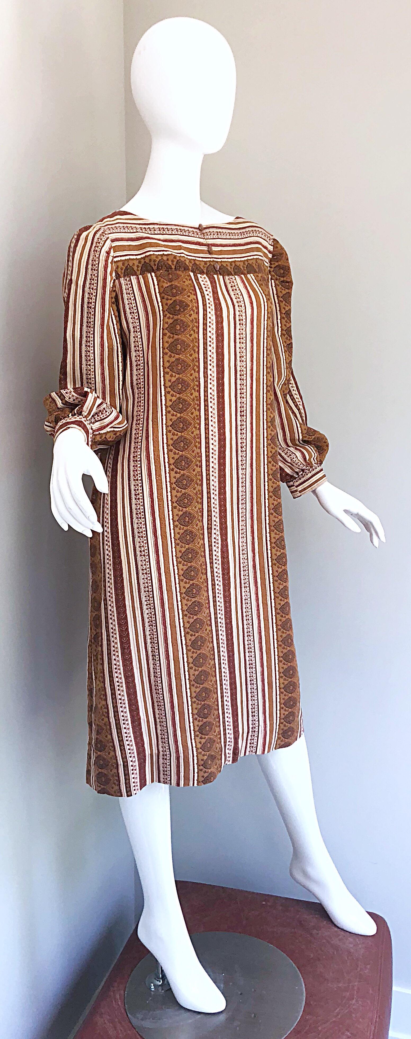 1970s Boho Chic Brown and Ivory Soft Cotton Paisley Print Vintage 70s Dress 7