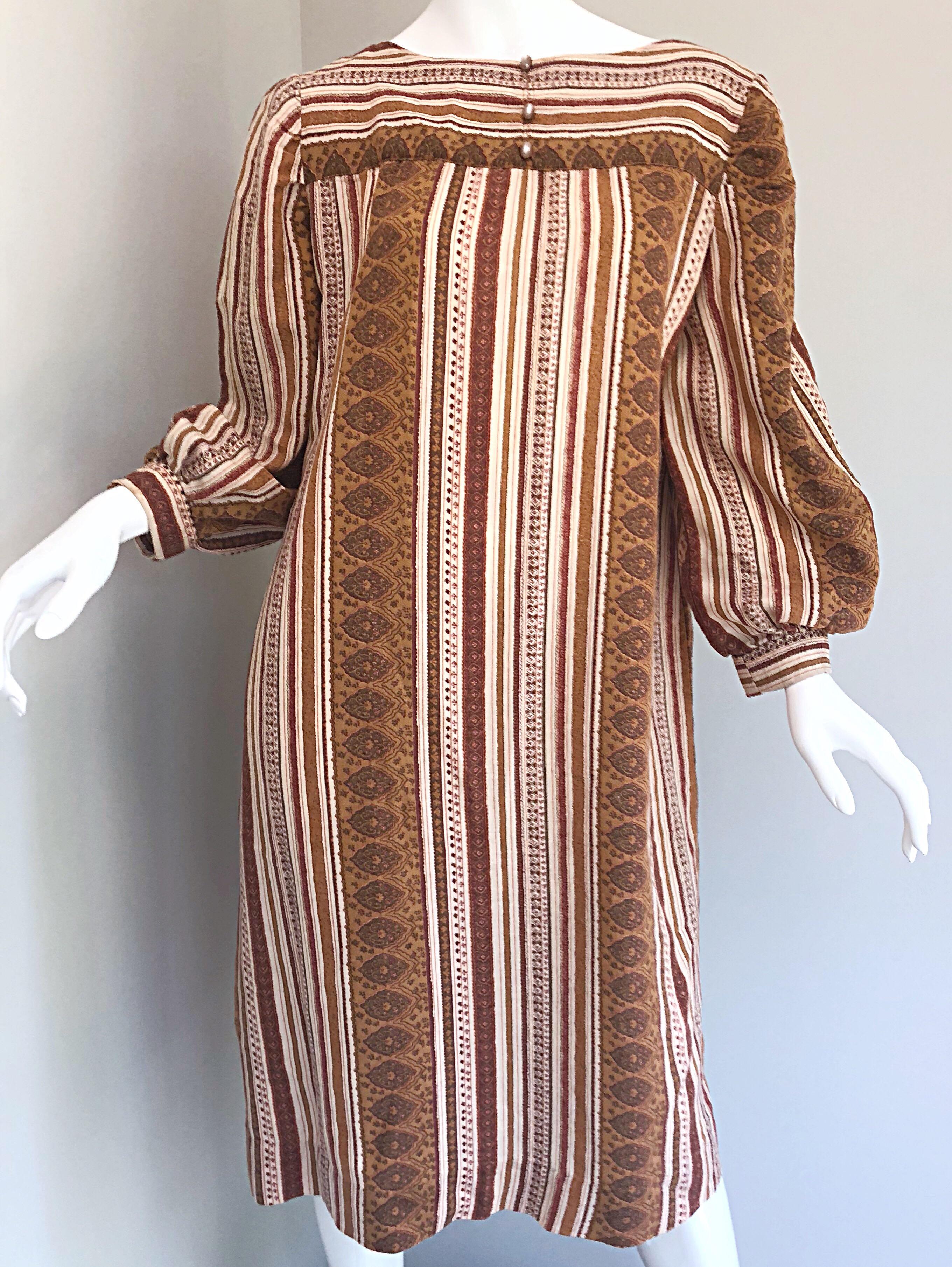 1970s Boho Chic Brown and Ivory Soft Cotton Paisley Print Vintage 70s Dress 8