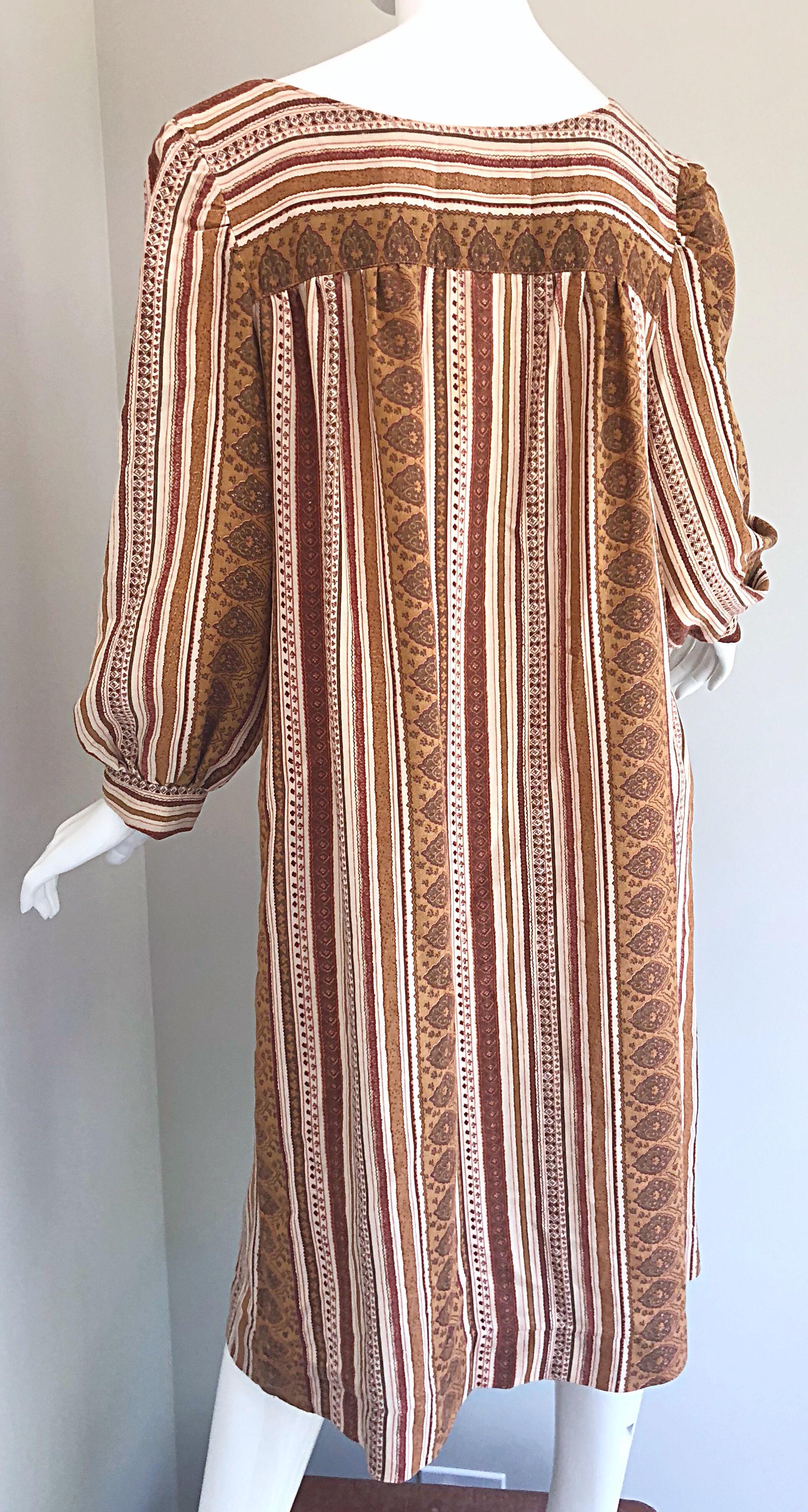 1970s Boho Chic Brown and Ivory Soft Cotton Paisley Print Vintage 70s Dress 9