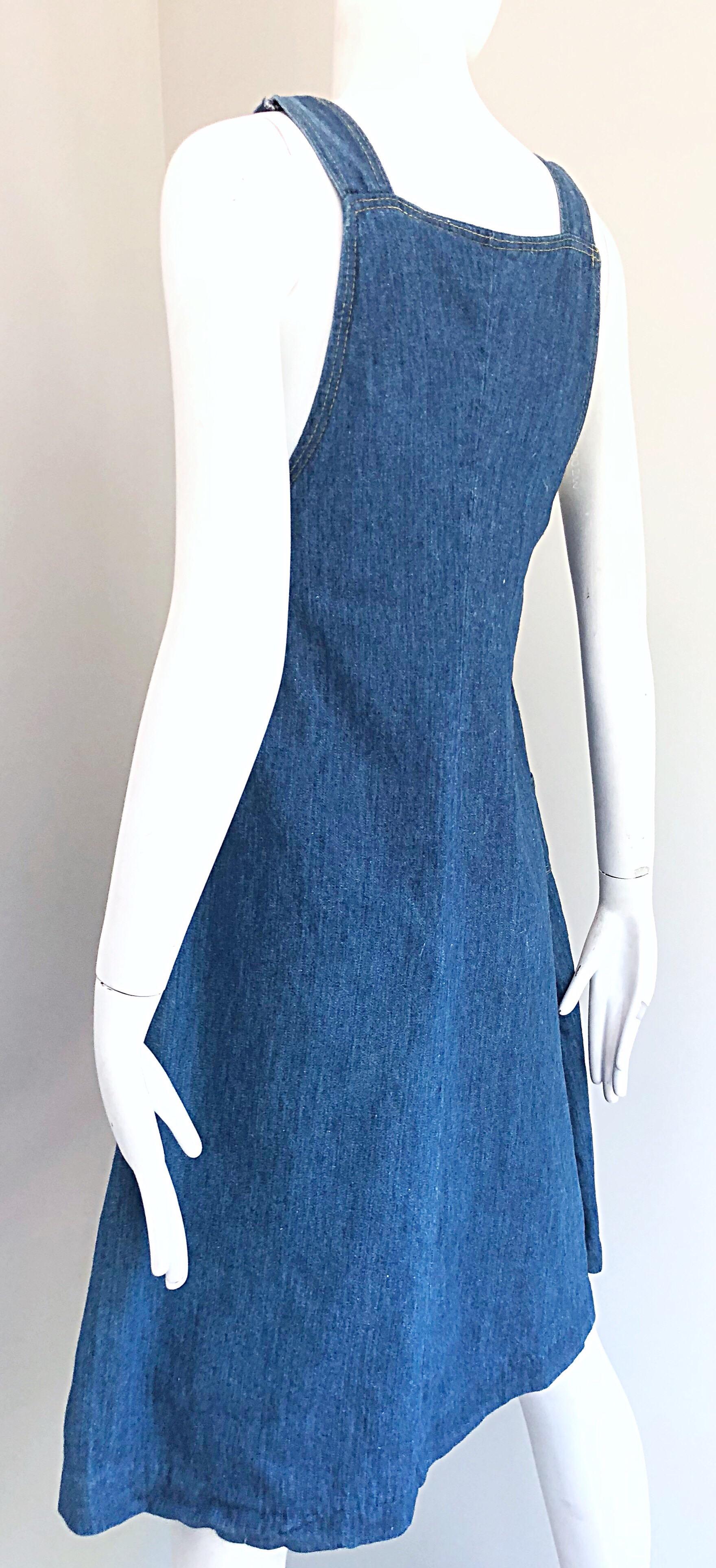 Rare Early 1970s The Gap Blue Jean Denim Vintage 70s Overalls Dress 1