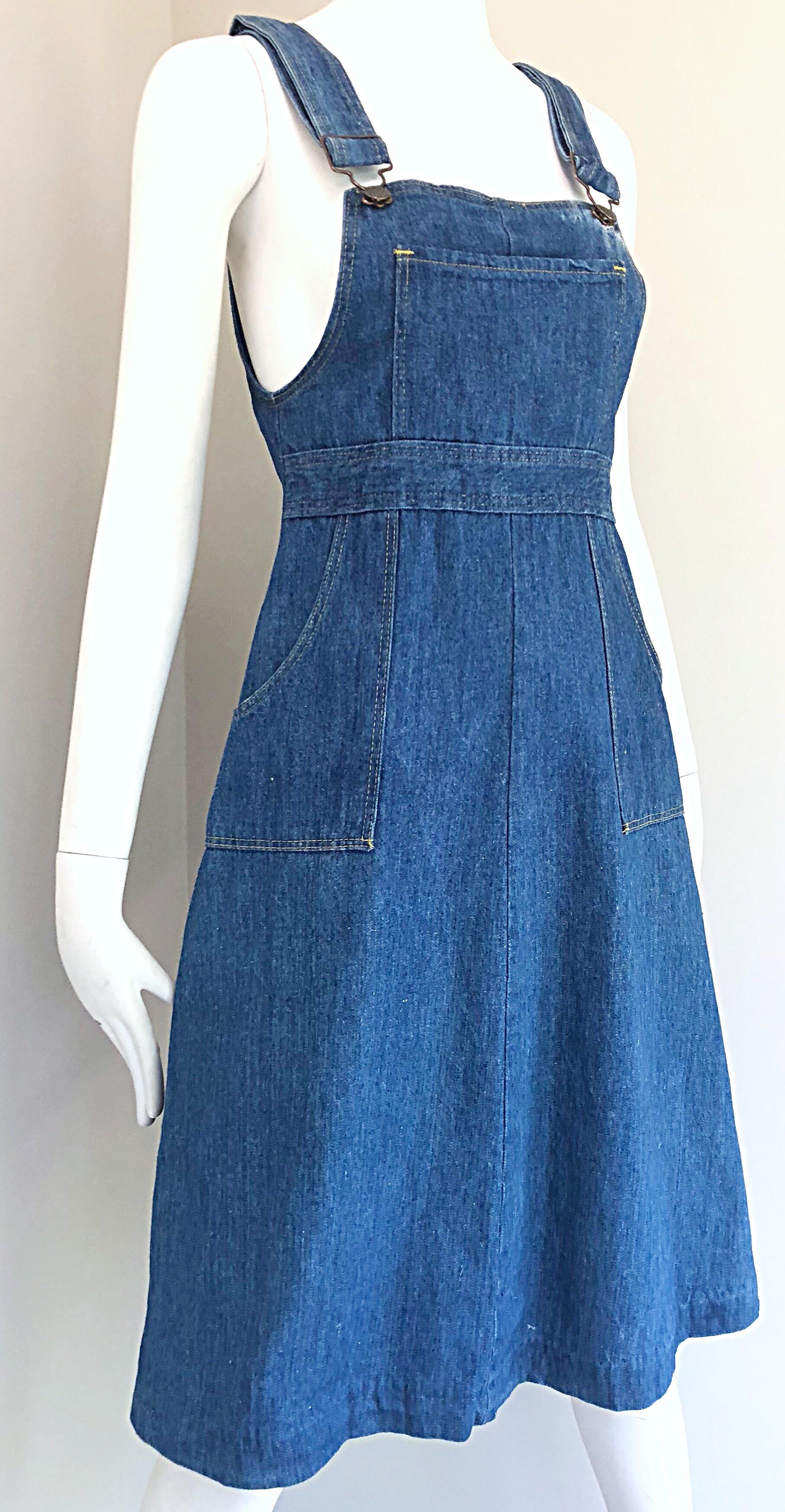 Rare Early 1970s The Gap Blue Jean Denim Vintage 70s Overalls Dress 4