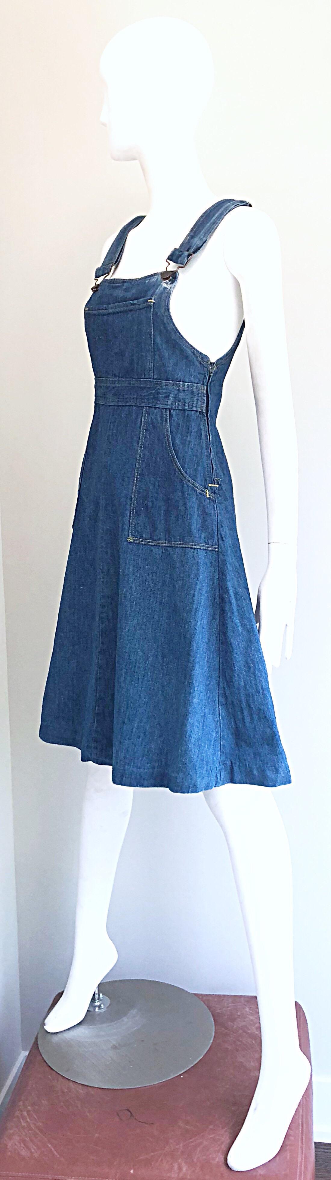 Rare Early 1970s The Gap Blue Jean Denim Vintage 70s Overalls Dress 6