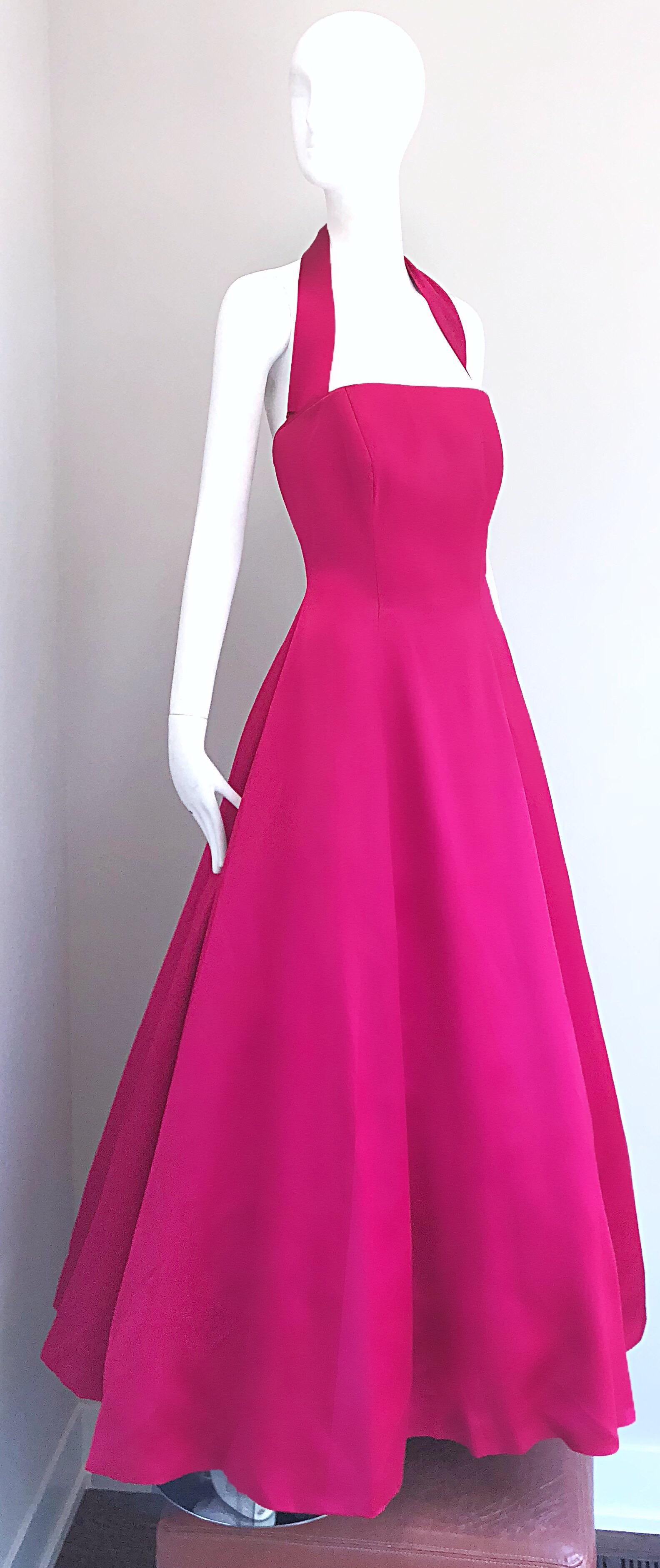 Women's 1980s Vicky Tiel Couture Vintage Raspberry Pink Silk Satin 80s Evening Gown 