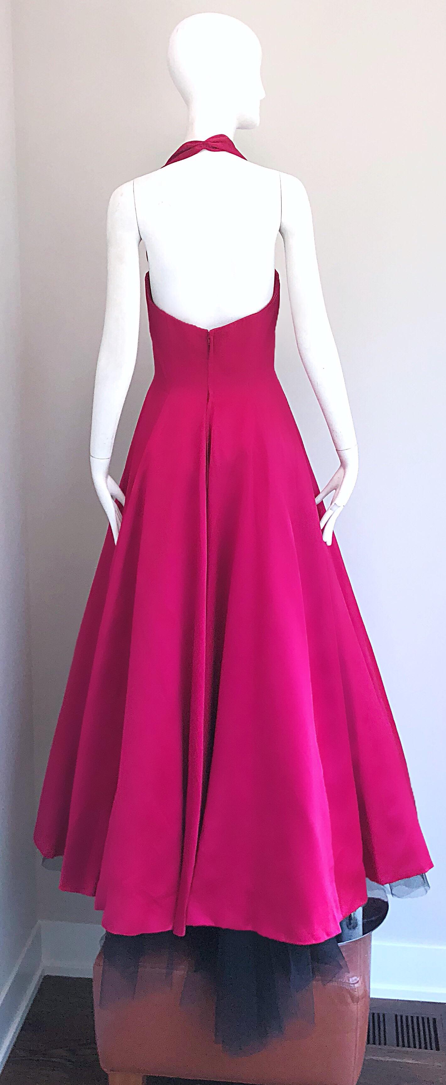 1980s Vicky Tiel Couture Vintage Raspberry Pink Silk Satin 80s Evening Gown  2