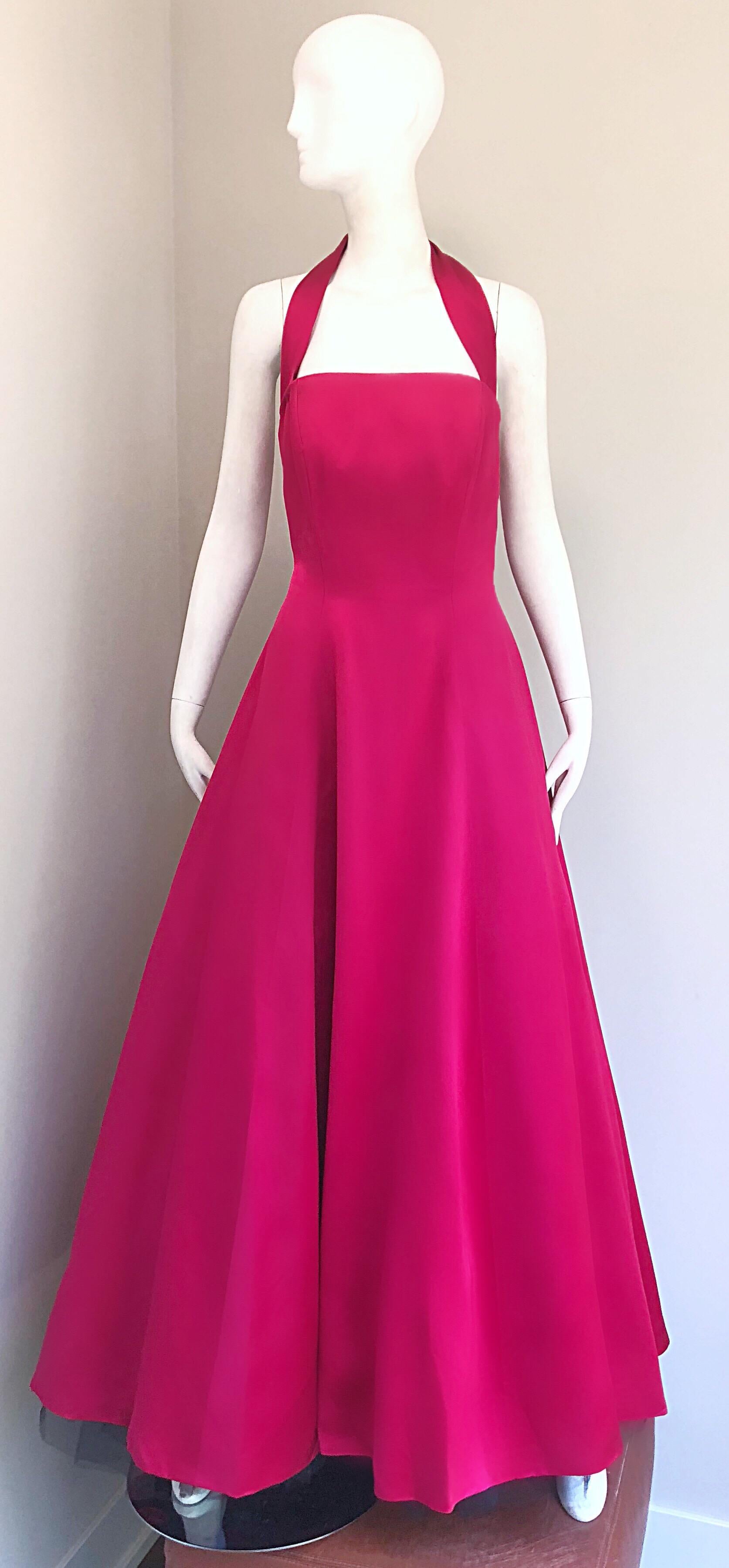 1980s Vicky Tiel Couture Vintage Raspberry Pink Silk Satin 80s Evening Gown  3