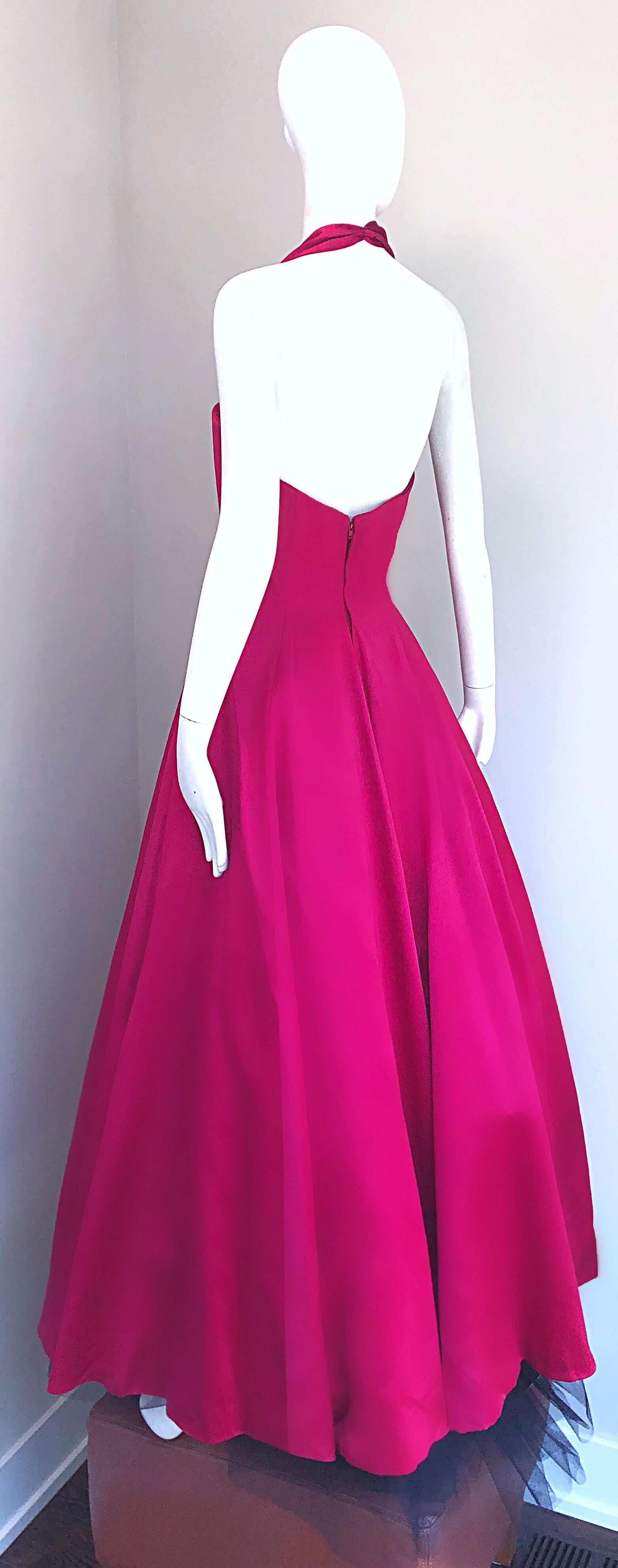 1980s Vicky Tiel Couture Vintage Raspberry Pink Silk Satin 80s Evening Gown  6