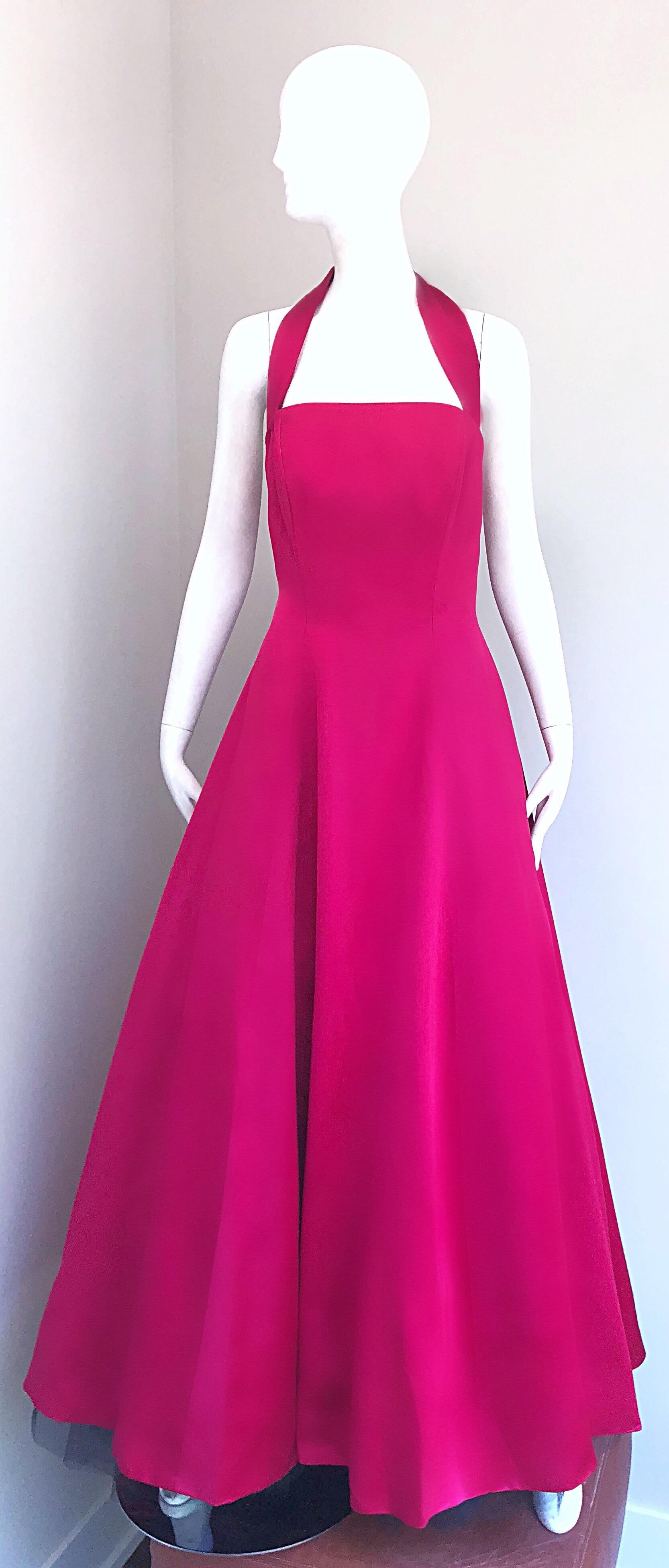 1980s Vicky Tiel Couture Vintage Raspberry Pink Silk Satin 80s Evening Gown  7
