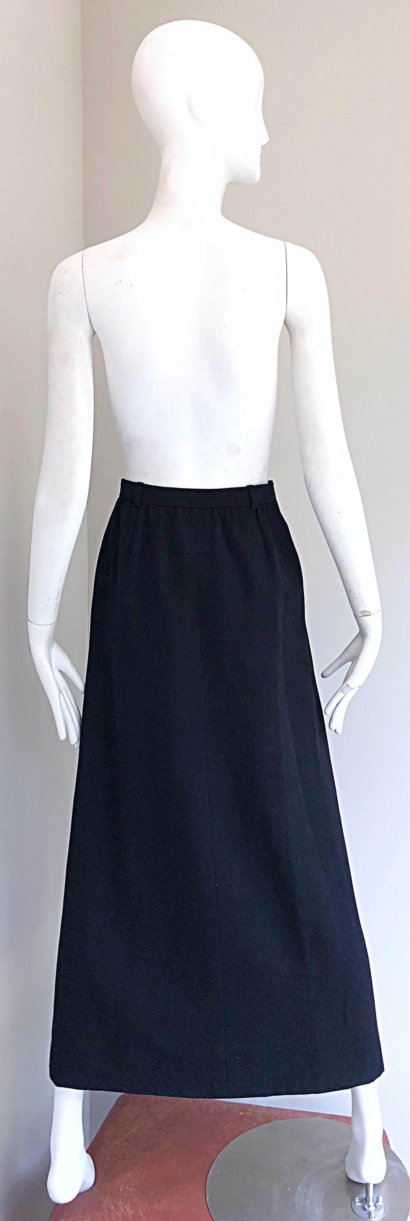 Vintage Yves Saint Laurent 1970s Black Wool Size Small 70s Wrap Maxi Skirt YSL In Excellent Condition For Sale In San Diego, CA