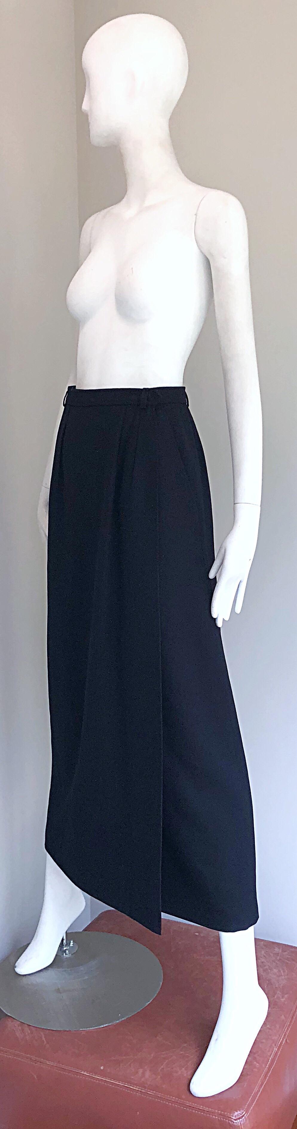 Women's Vintage Yves Saint Laurent 1970s Black Wool Size Small 70s Wrap Maxi Skirt YSL For Sale