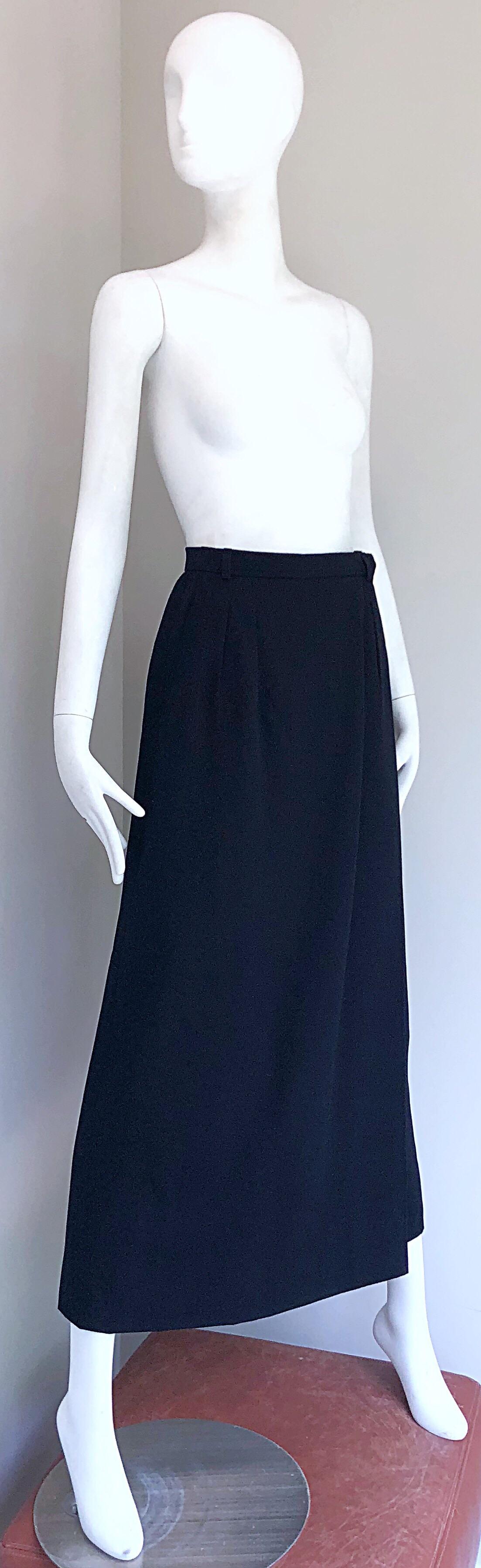 Vintage Yves Saint Laurent 1970s Black Wool Size Small 70s Wrap Maxi Skirt YSL For Sale 1