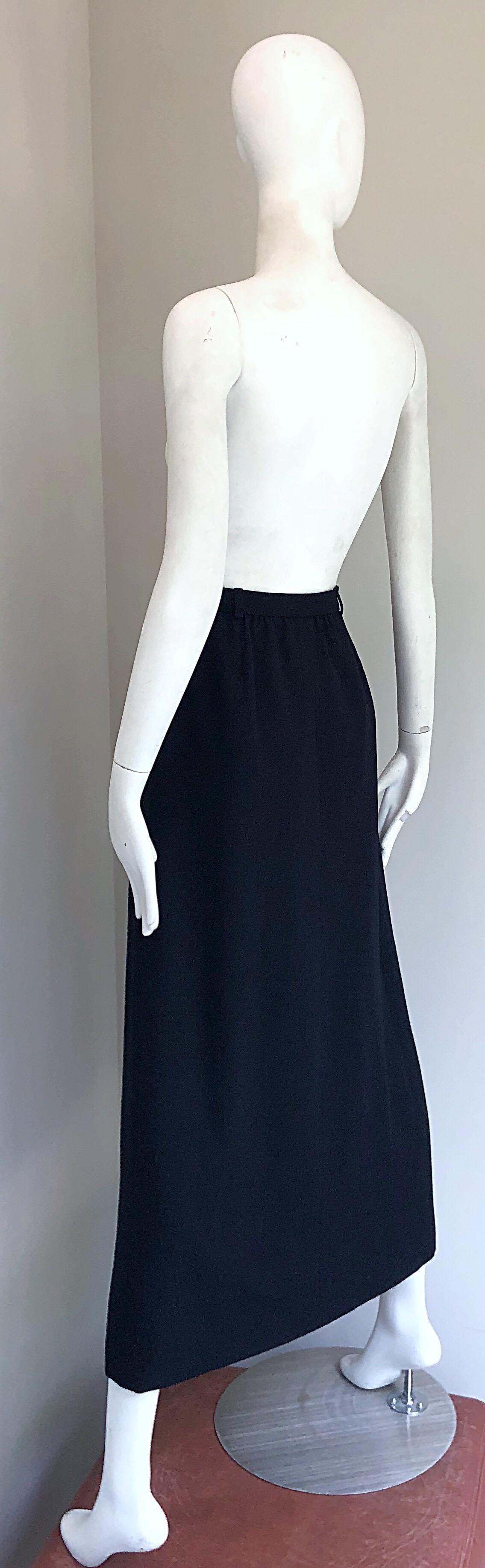 Vintage Yves Saint Laurent 1970s Black Wool Size Small 70s Wrap Maxi Skirt YSL For Sale 2
