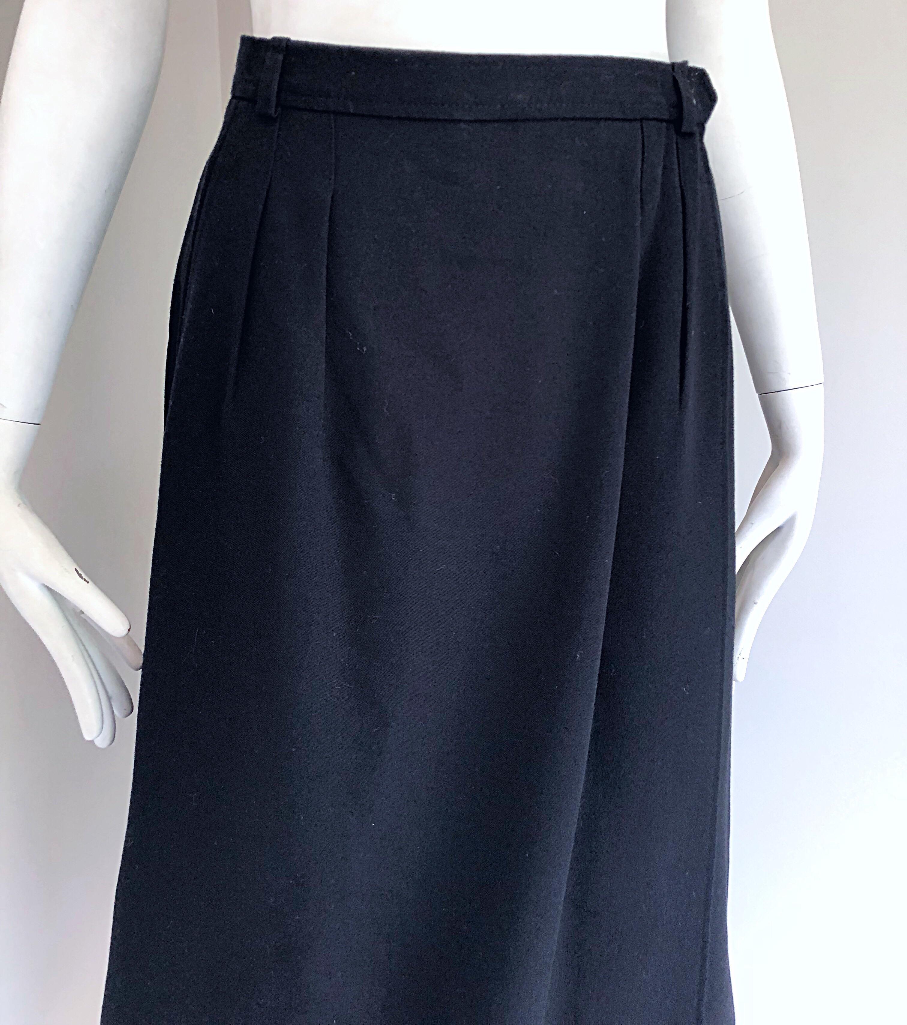 Vintage Yves Saint Laurent 1970s Black Wool Size Small 70s Wrap Maxi Skirt YSL For Sale 5