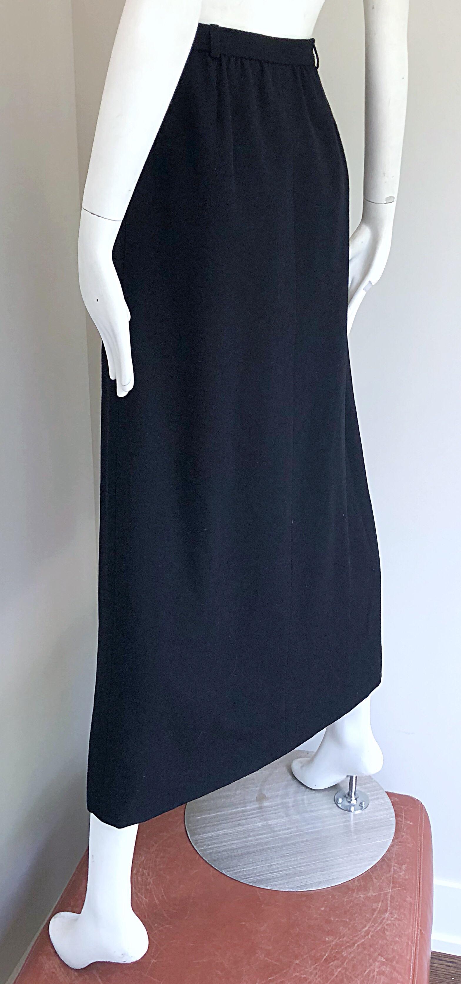 Vintage Yves Saint Laurent 1970s Black Wool Size Small 70s Wrap Maxi Skirt YSL For Sale 7
