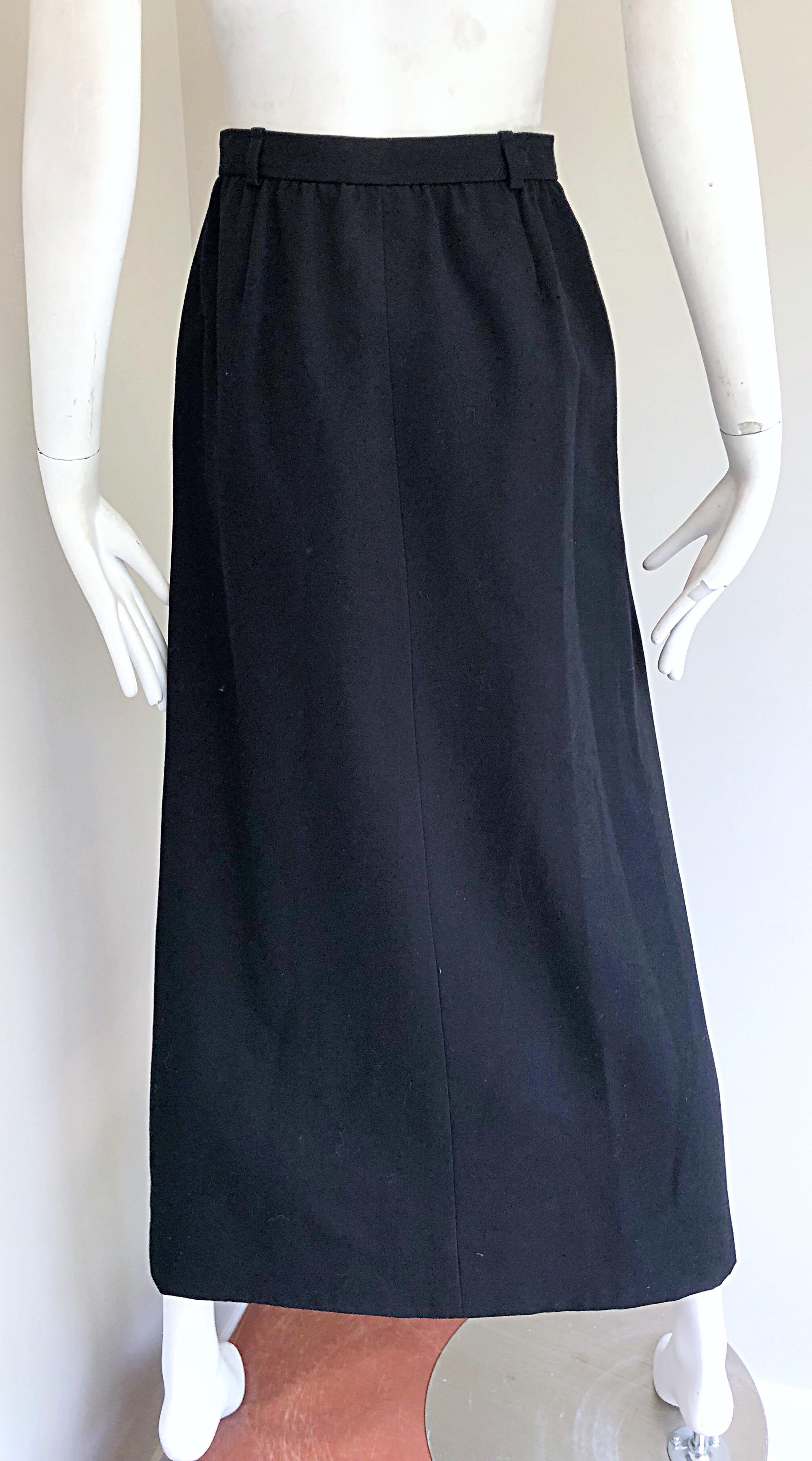 Vintage Yves Saint Laurent 1970s Black Wool Size Small 70s Wrap Maxi Skirt YSL For Sale 9