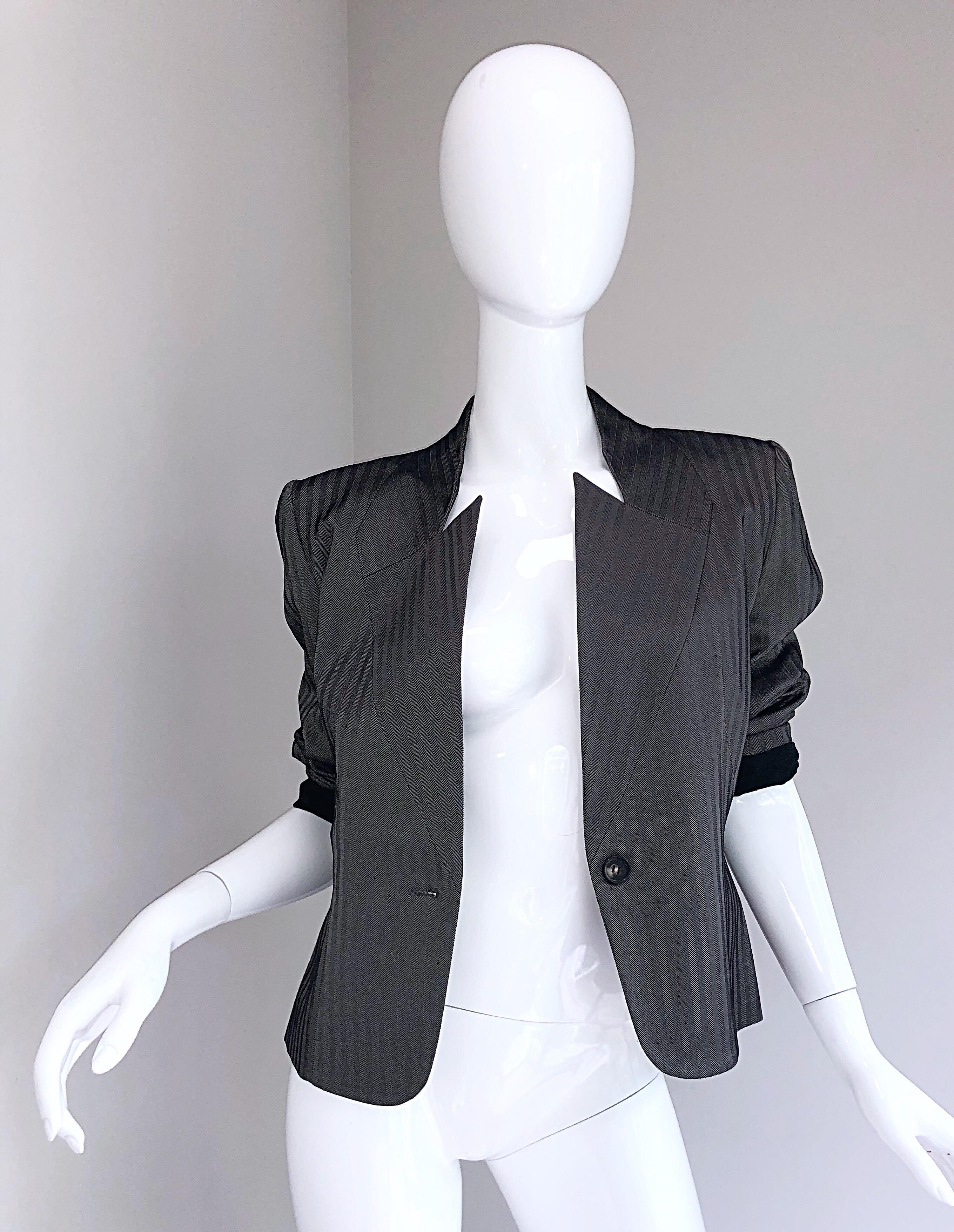Gray Vintage Givenchy Couture by Alexander McQueen Black and White Herringbone Jacket