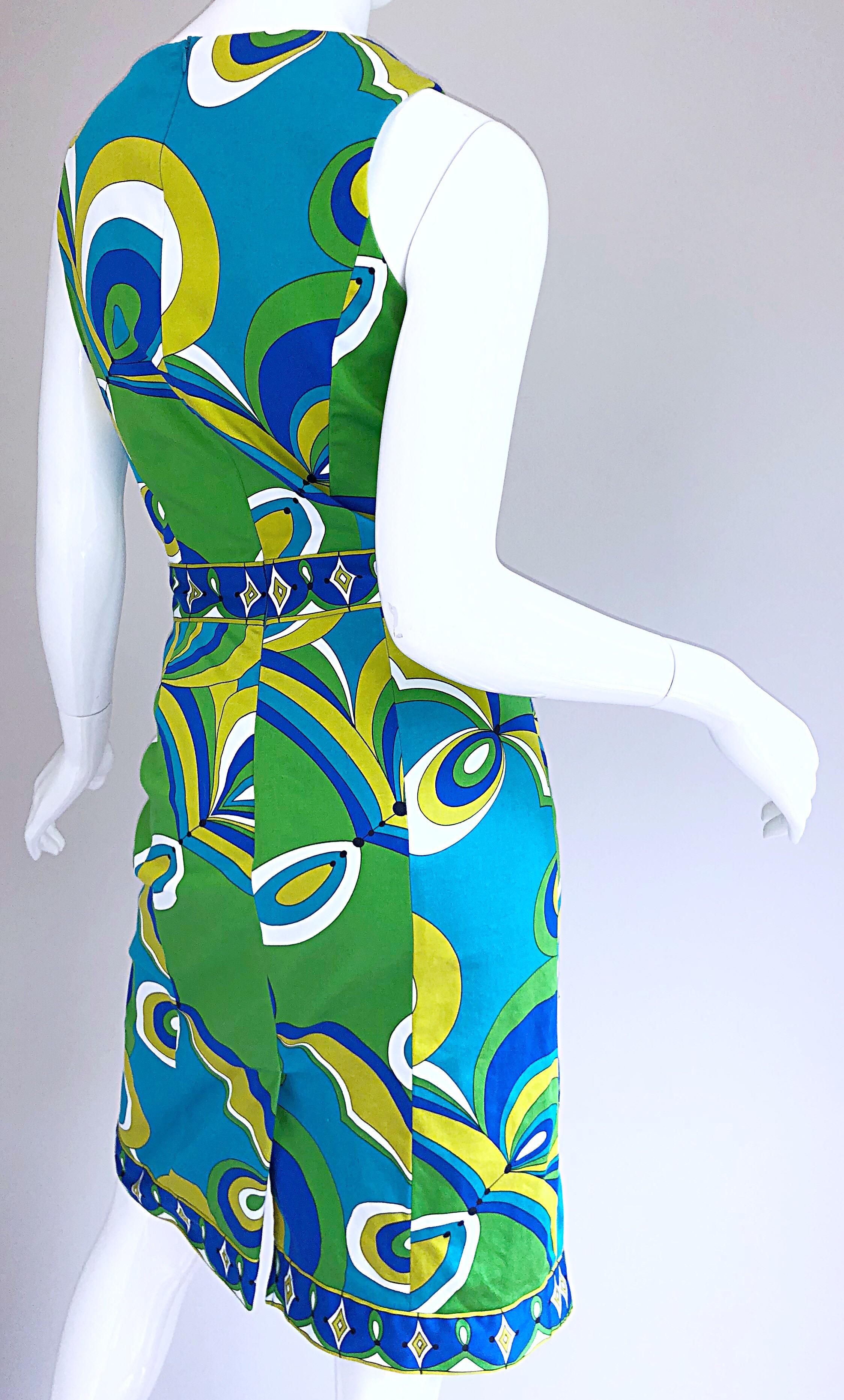 1990s Does 1960s Harve Benard Green + Blue Pucci Style Vintage 90s Sheath Dress In Excellent Condition In San Diego, CA