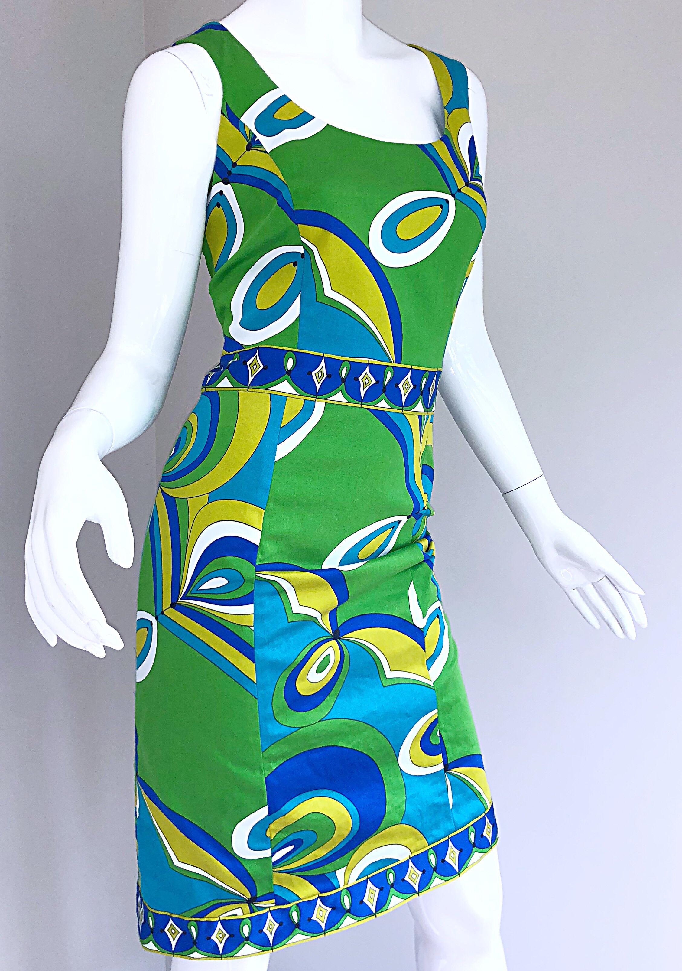 Women's 1990s Does 1960s Harve Benard Green + Blue Pucci Style Vintage 90s Sheath Dress