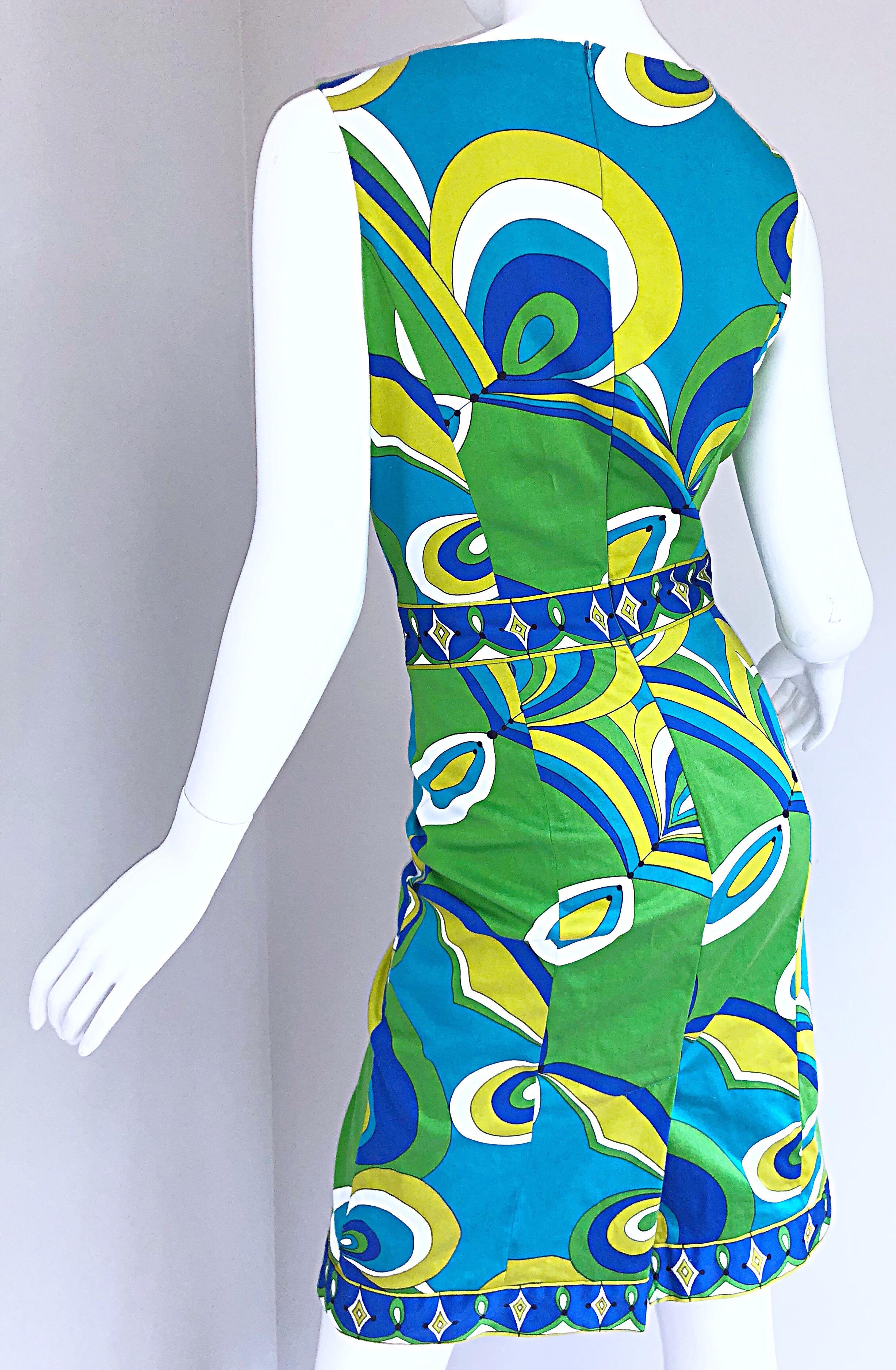 1990s Does 1960s Harve Benard Green + Blue Pucci Style Vintage 90s Sheath Dress 1