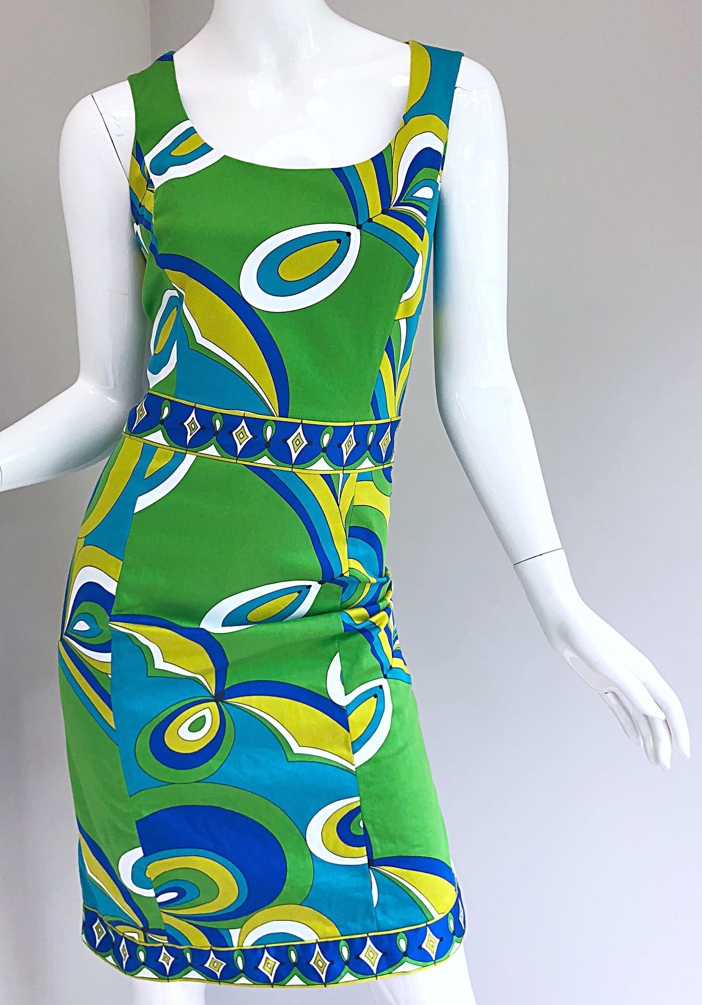 1990s Does 1960s Harve Benard Green + Blue Pucci Style Vintage 90s Sheath Dress 2