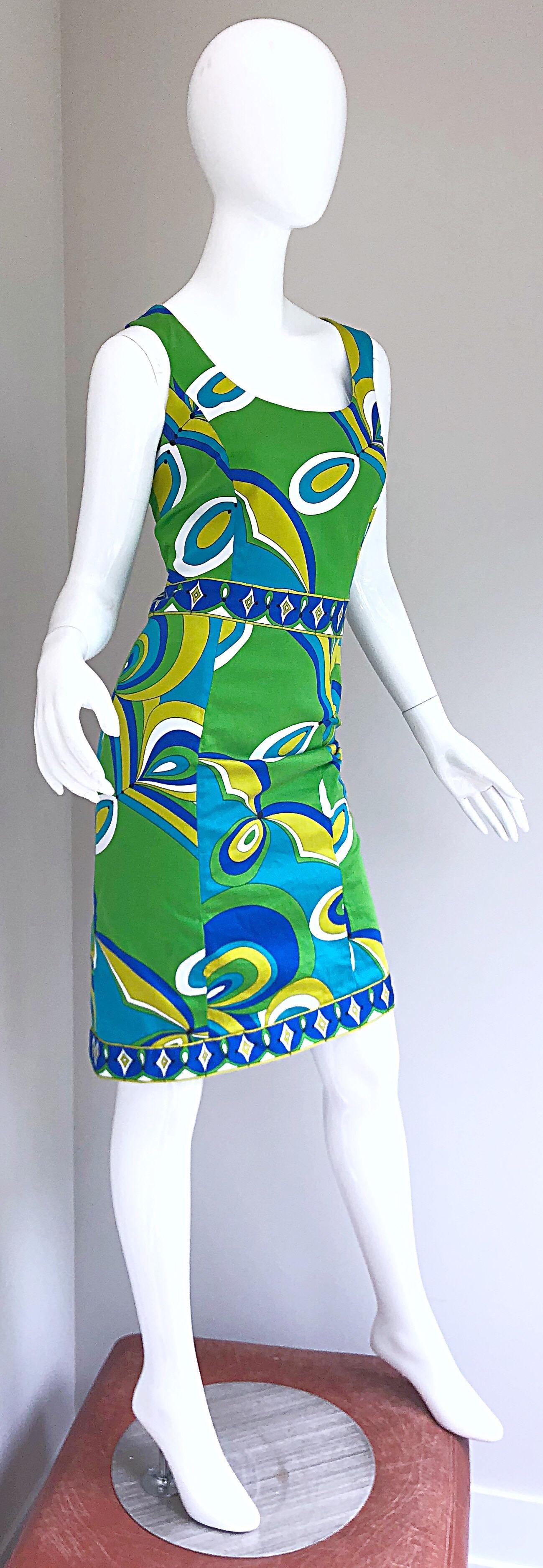 1990s Does 1960s Harve Benard Green + Blue Pucci Style Vintage 90s Sheath Dress 3