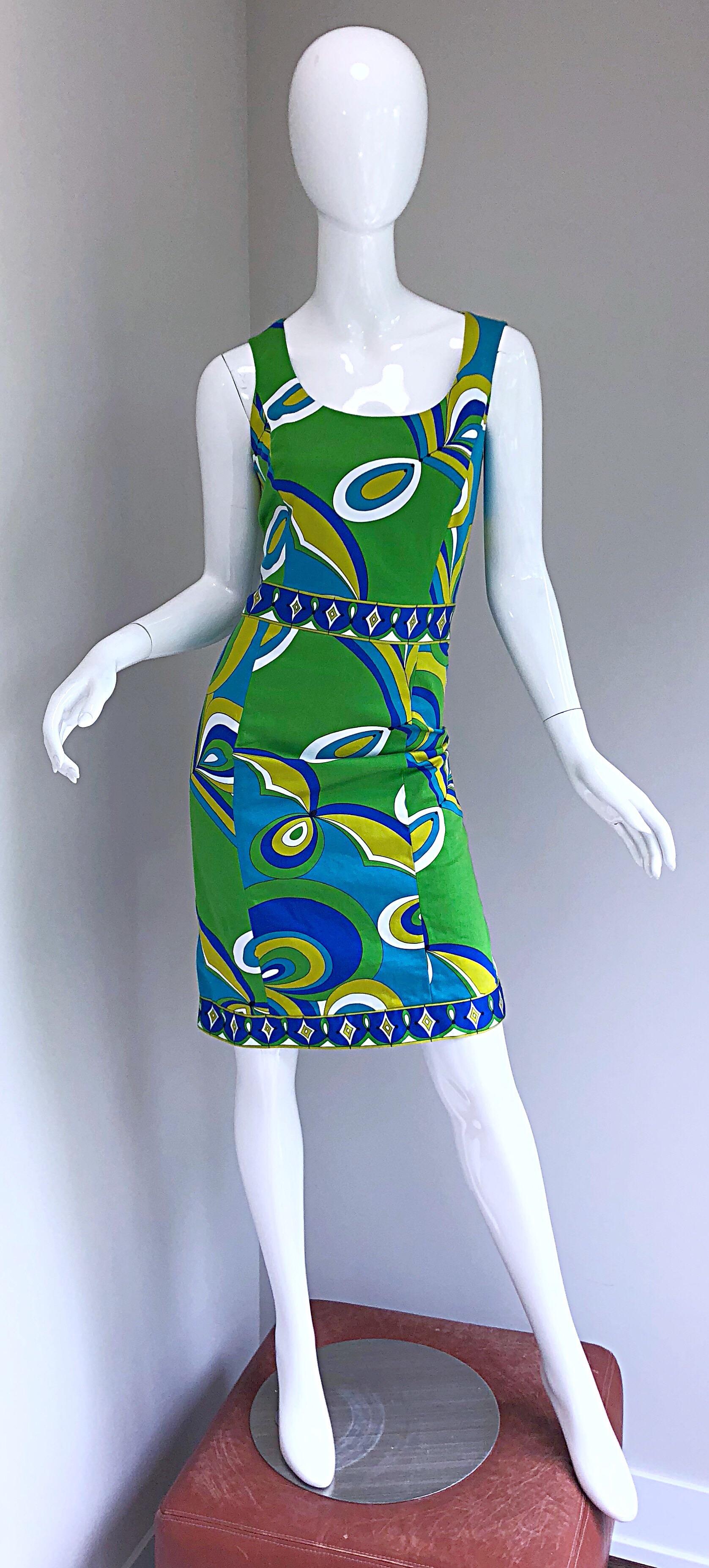 1990s Does 1960s Harve Benard Green + Blue Pucci Style Vintage 90s Sheath Dress 4