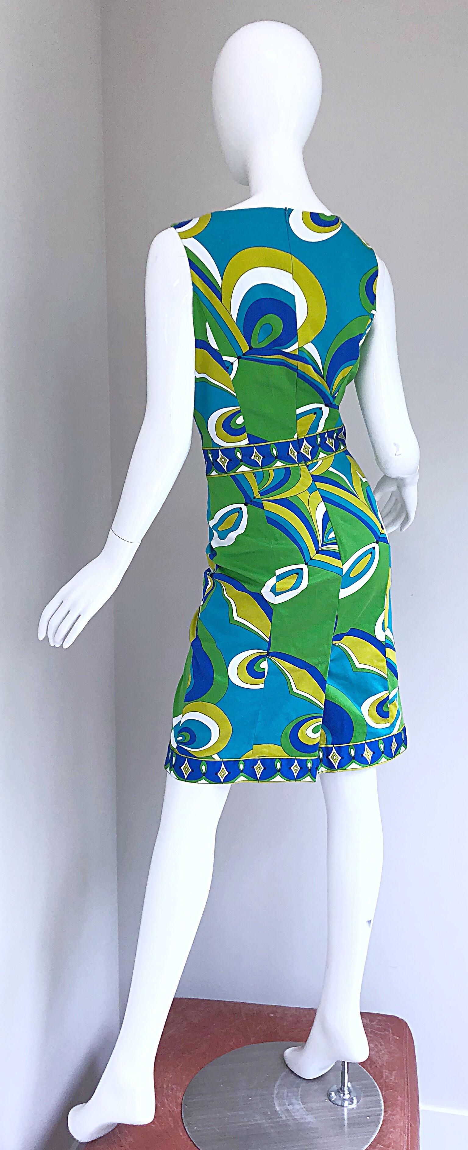 1990s Does 1960s Harve Benard Green + Blue Pucci Style Vintage 90s Sheath Dress 5