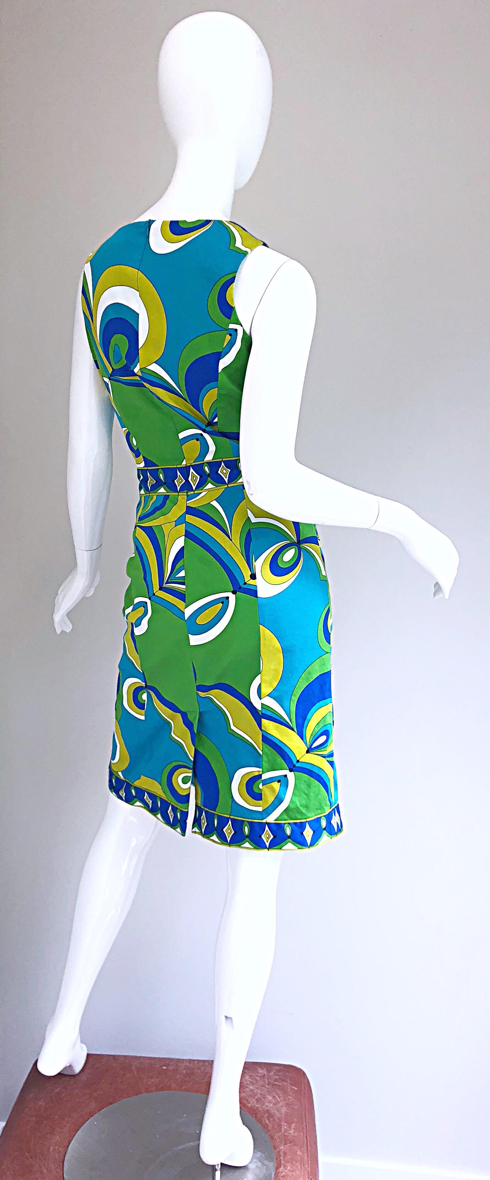 1990s Does 1960s Harve Benard Green + Blue Pucci Style Vintage 90s Sheath Dress 6