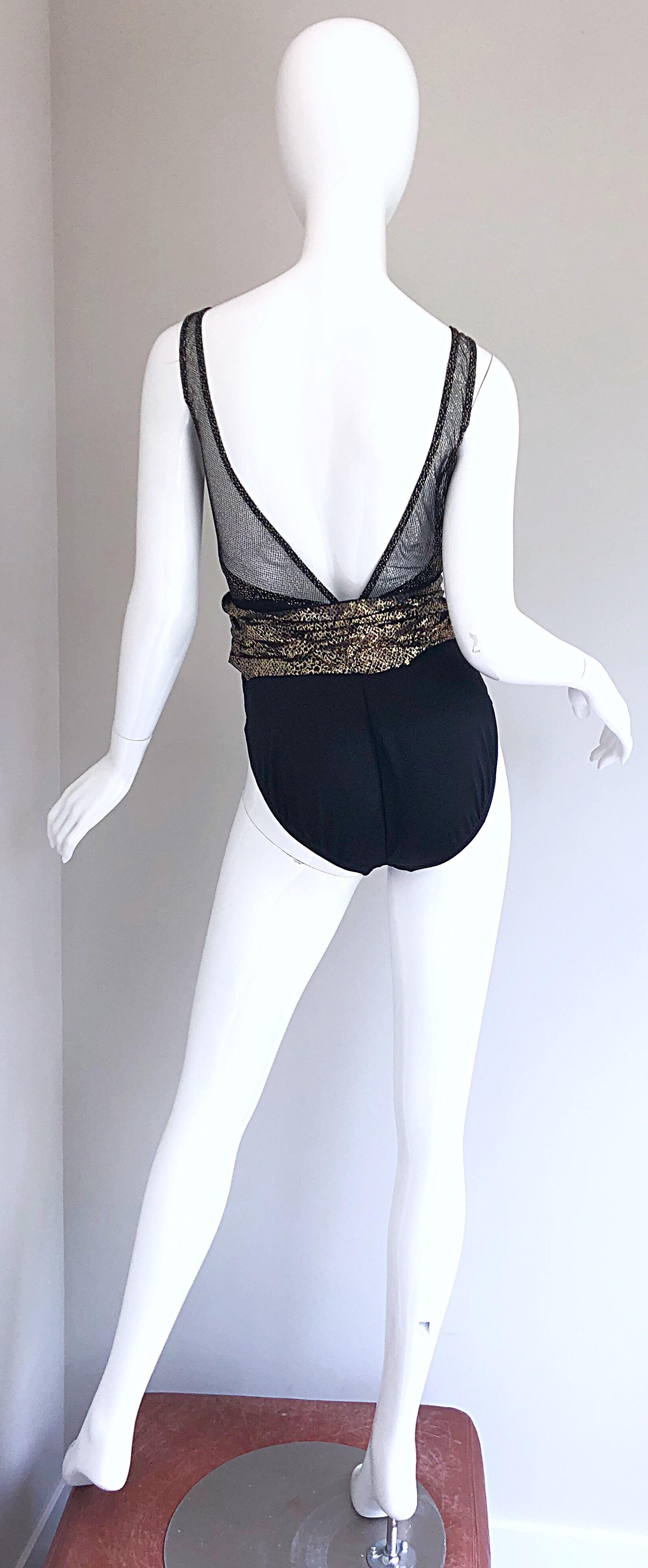 Vintage Yves Saint Laurent Black and Gold Snake One Piece YSL Swimsuit Bodysuit In Excellent Condition In San Diego, CA