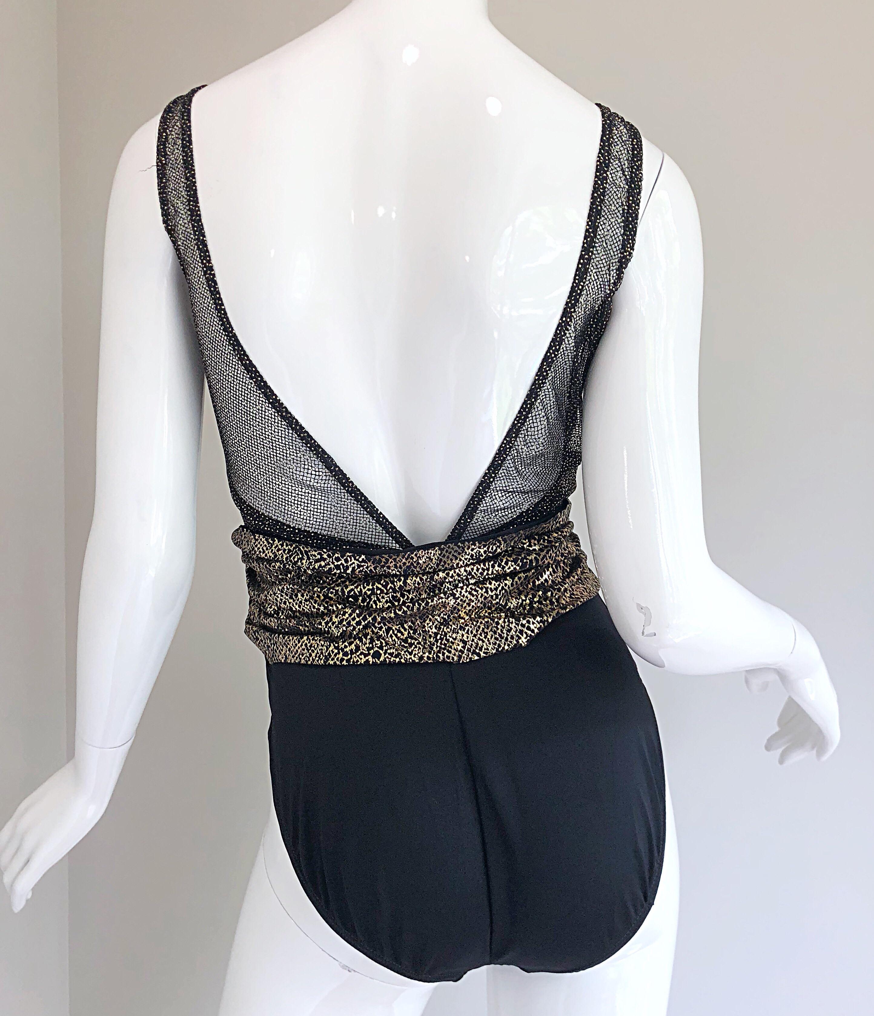 Vintage Yves Saint Laurent Black and Gold Snake One Piece YSL Swimsuit Bodysuit 6