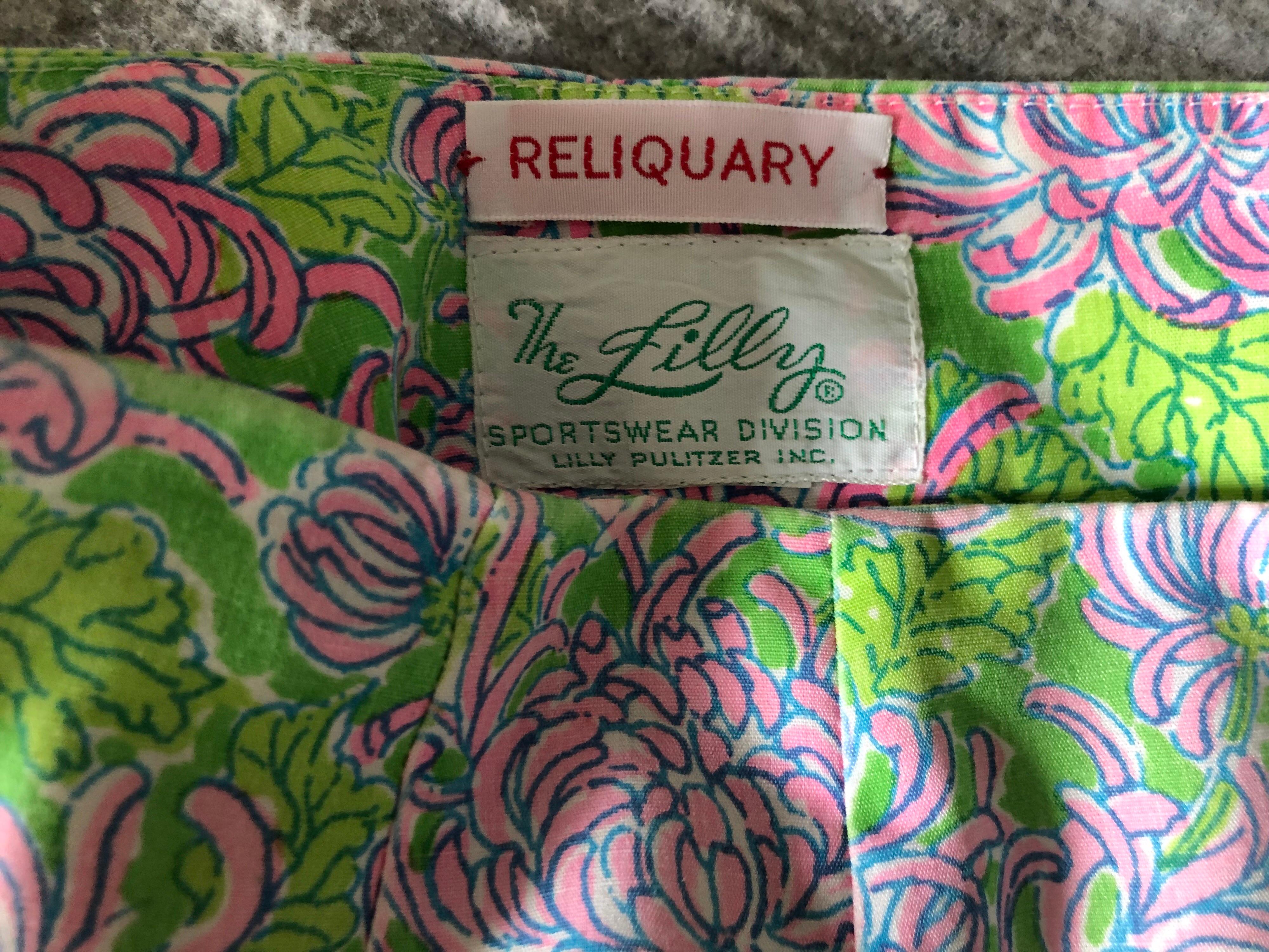 1960s Lilly Pulitzer Neon Green + Pink Flower Print 60s Vintage A - Line Skirt 7