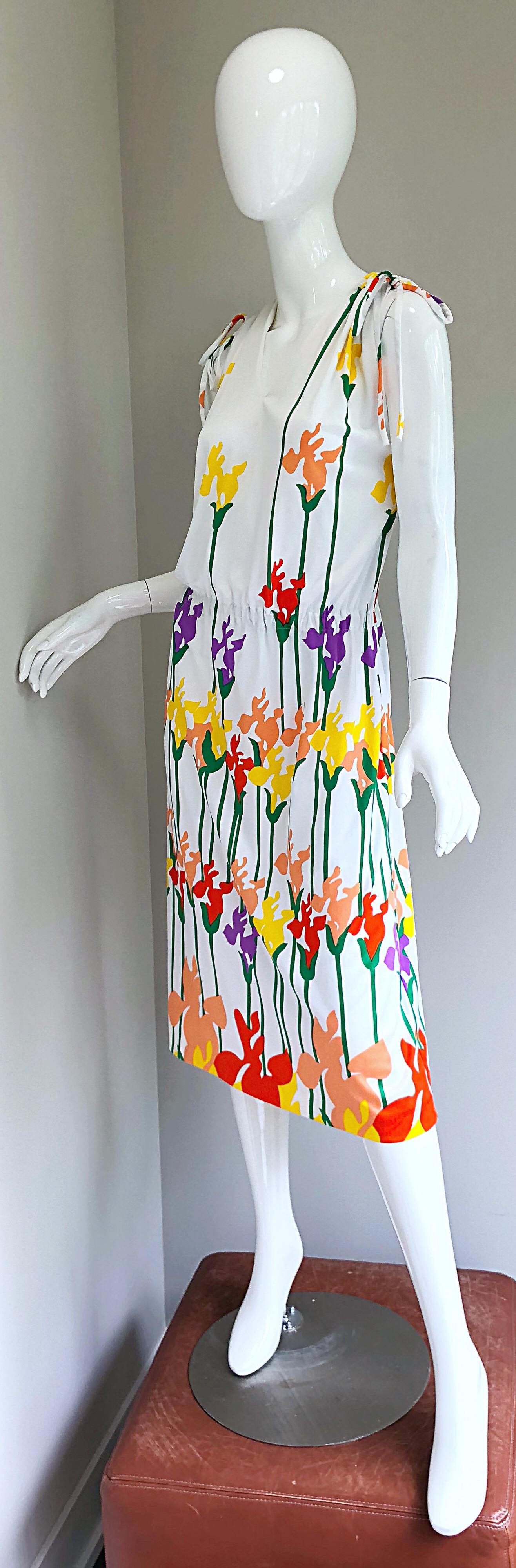 Women's Lanvin Vintage 1970s Tulip Butterfly Print Colorful 70s Jersey Drawstring Dress For Sale