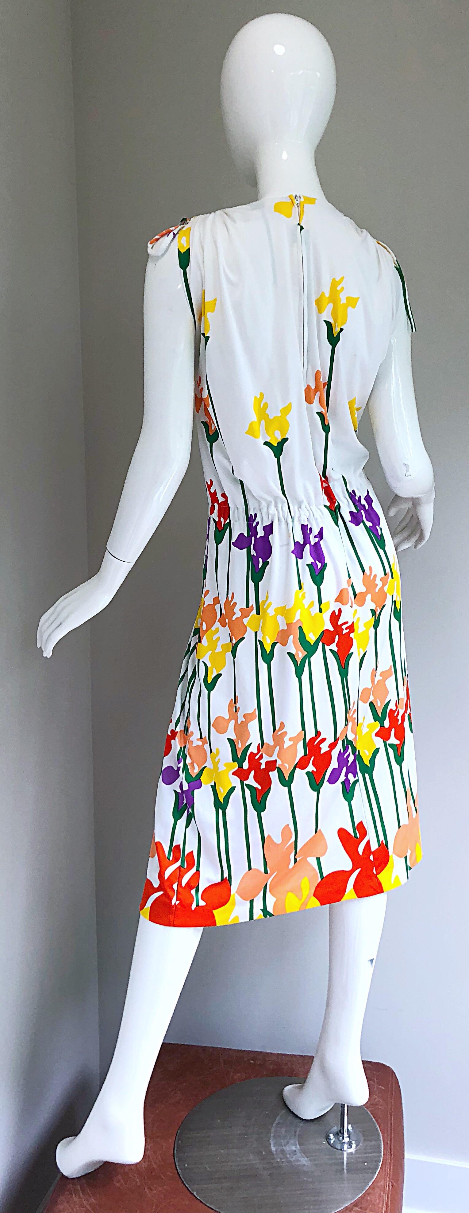 Lanvin Vintage 1970s Tulip Butterfly Print Colorful 70s Jersey Drawstring Dress For Sale 5