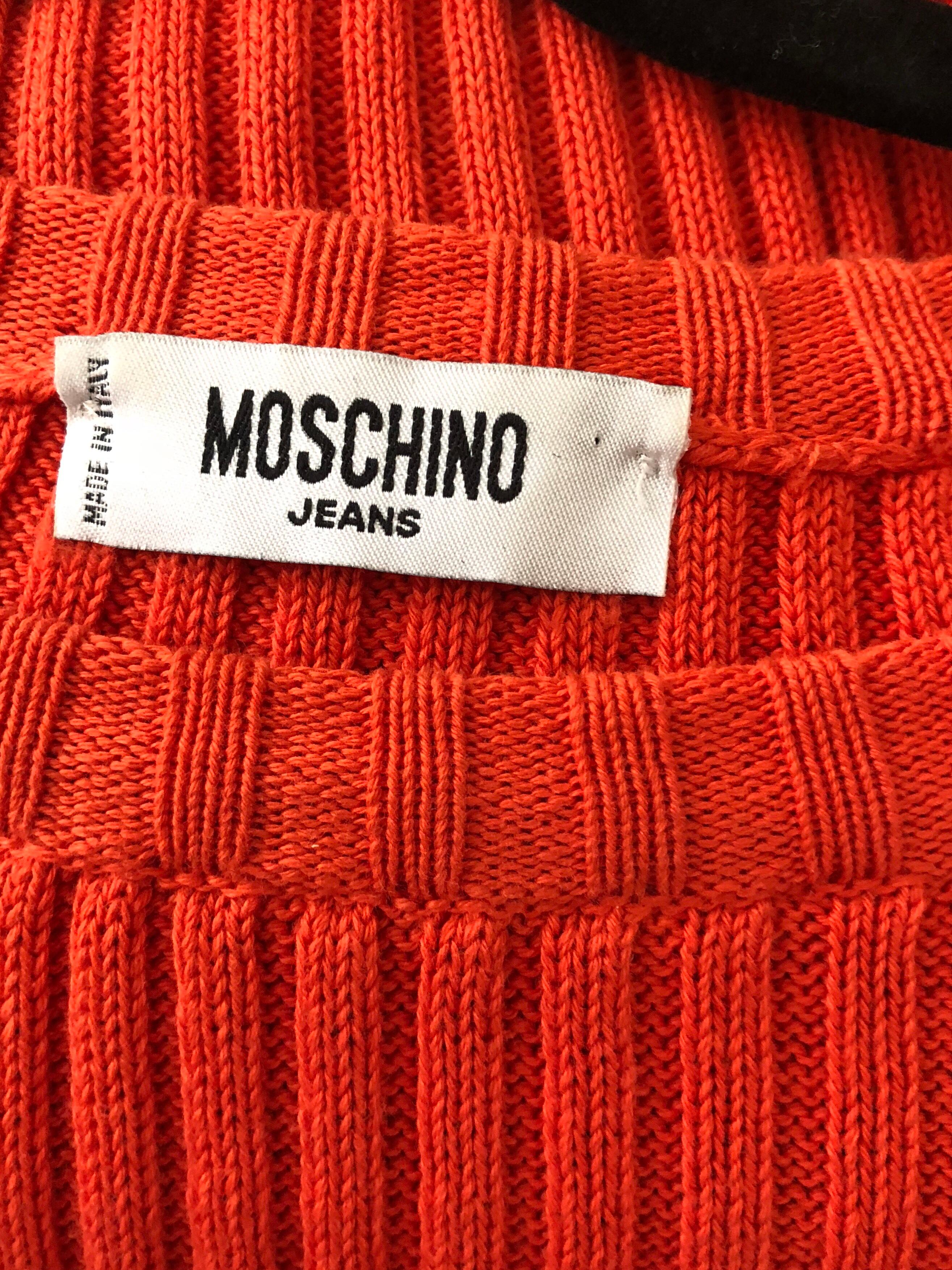 Vintage Moschino Orange Silver Star Studded 1990s Long Sleeve Cotton Sweater Top 11