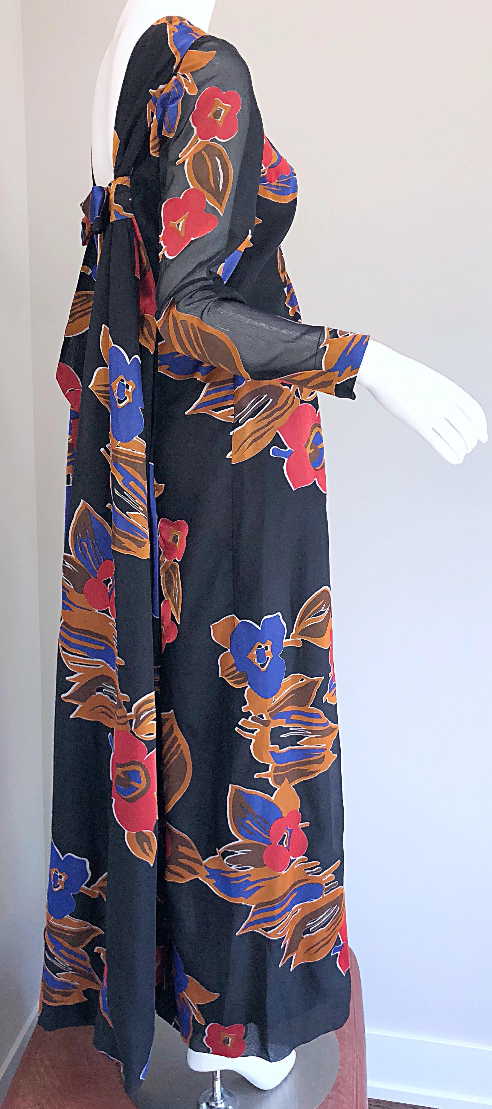1960s John Boyle Bishop Black + Brown + Red Abstract Trained 60s Gown Maxi Dress For Sale 5