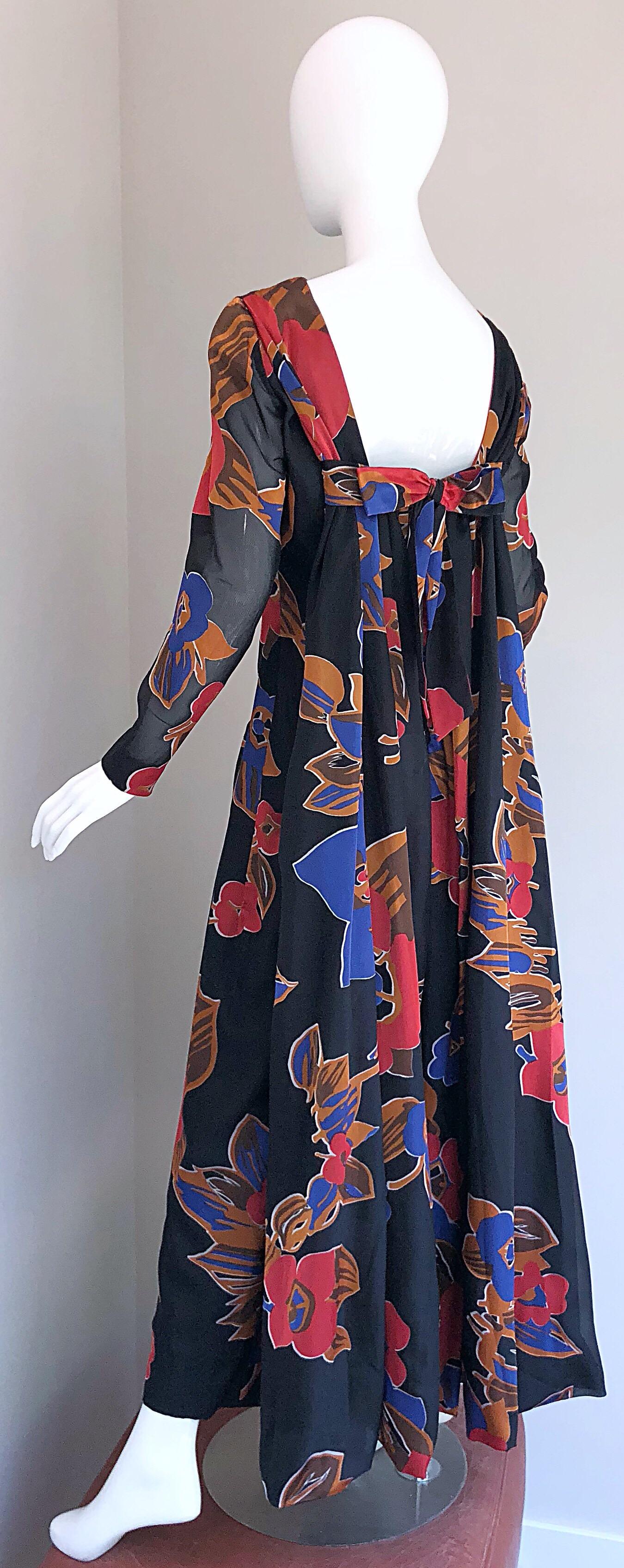 1960s John Boyle Bishop Black + Brown + Red Abstract Trained 60s Gown Maxi Dress For Sale 6