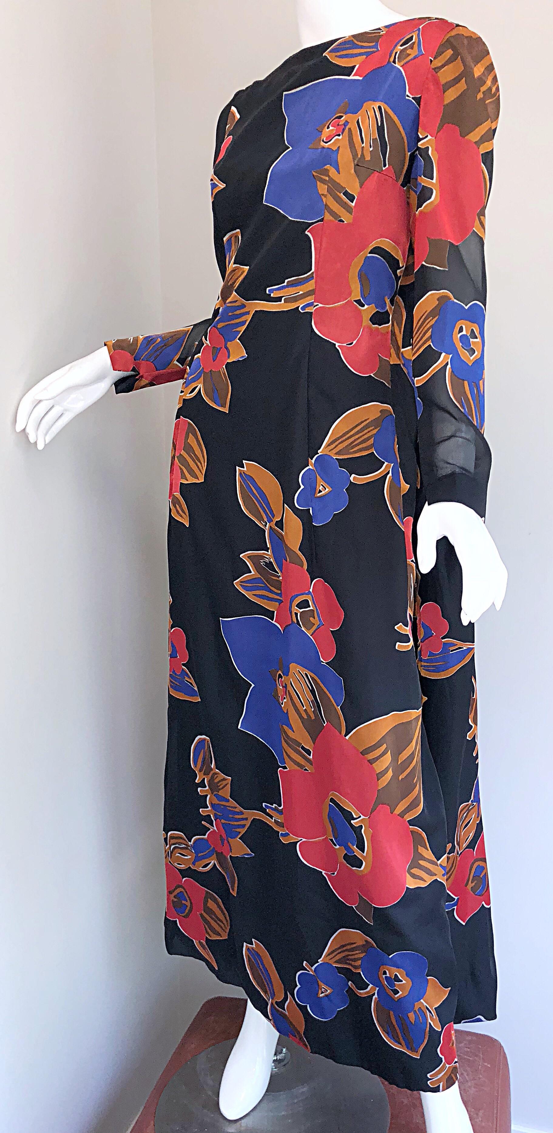 1960s John Boyle Bishop Black + Brown + Red Abstract Trained 60s Gown Maxi Dress For Sale 7