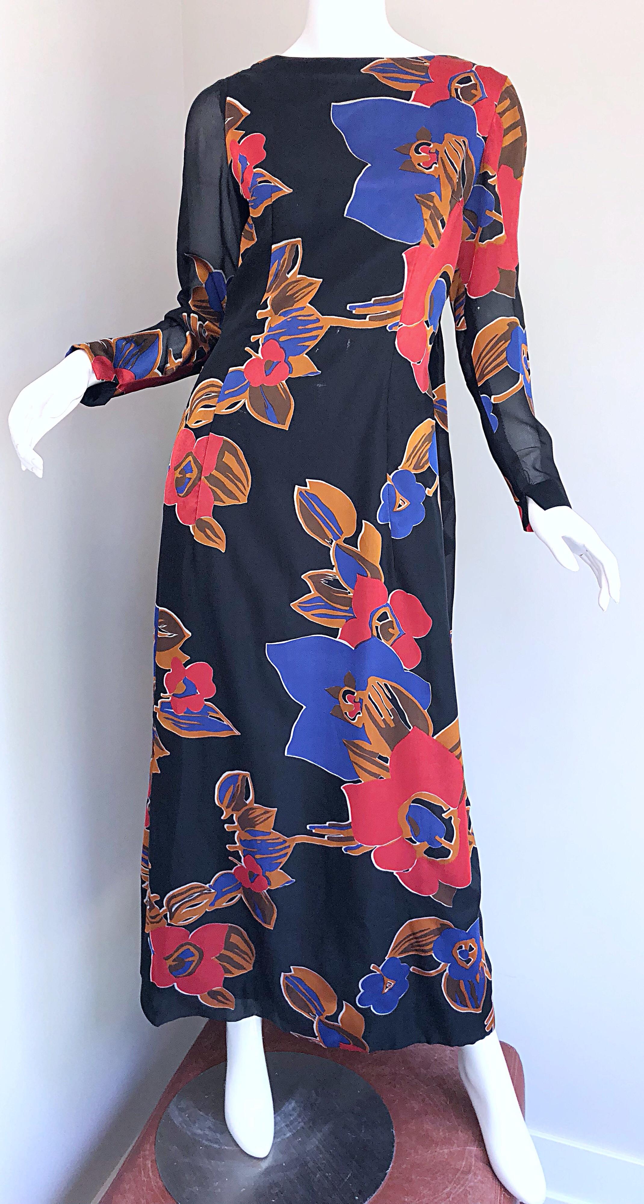1960s John Boyle Bishop Black + Brown + Red Abstract Trained 60s Gown Maxi Dress For Sale 8
