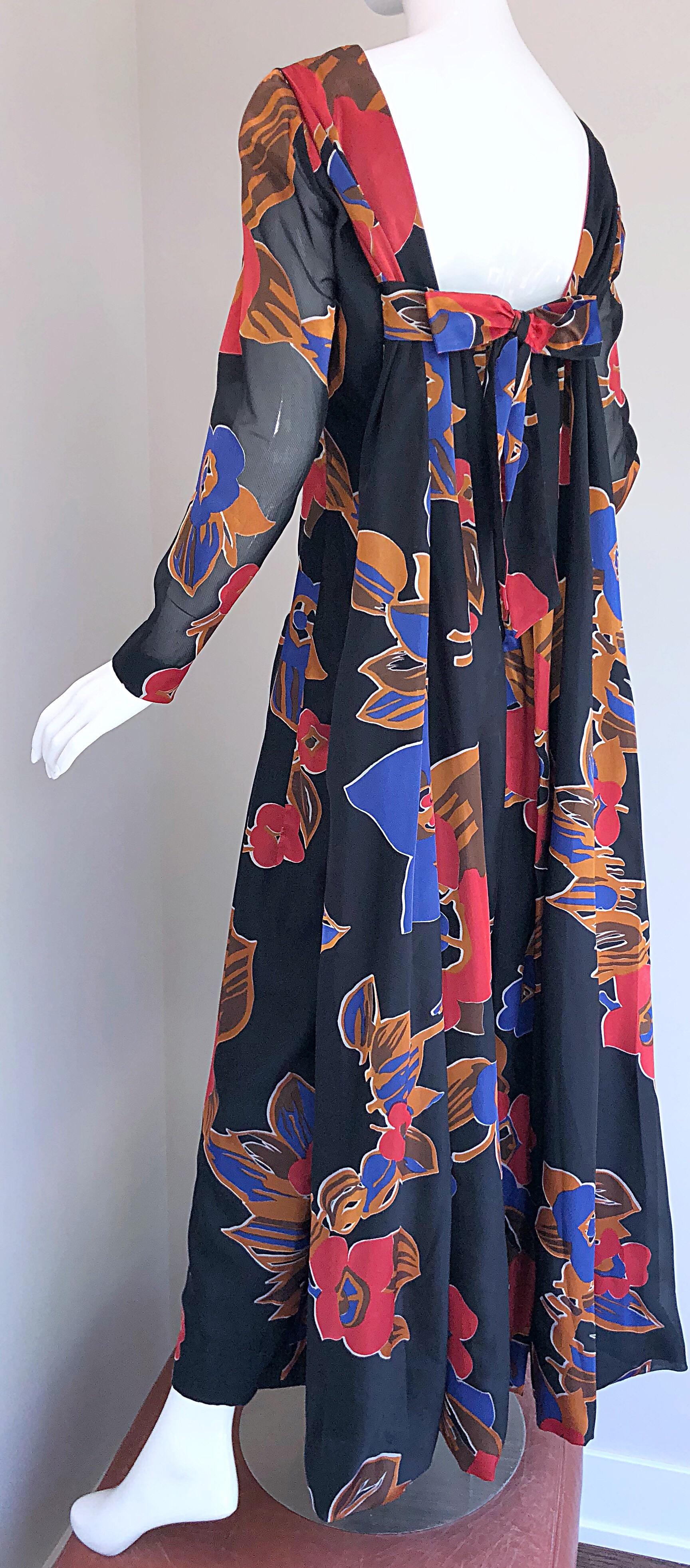 1960s John Boyle Bishop Black + Brown + Red Abstract Trained 60s Gown Maxi Dress For Sale 9
