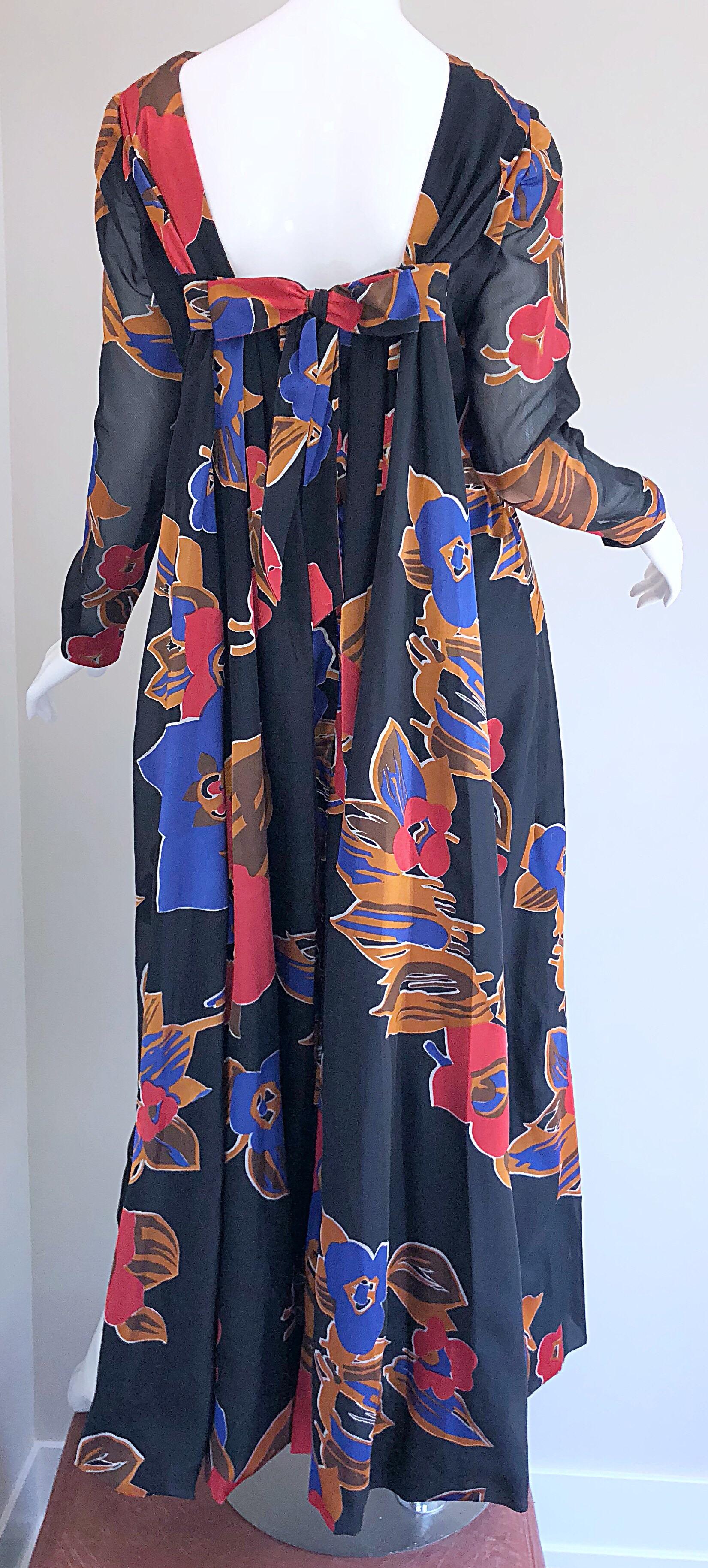 1960s John Boyle Bishop Black + Brown + Red Abstract Trained 60s Gown Maxi Dress For Sale 11