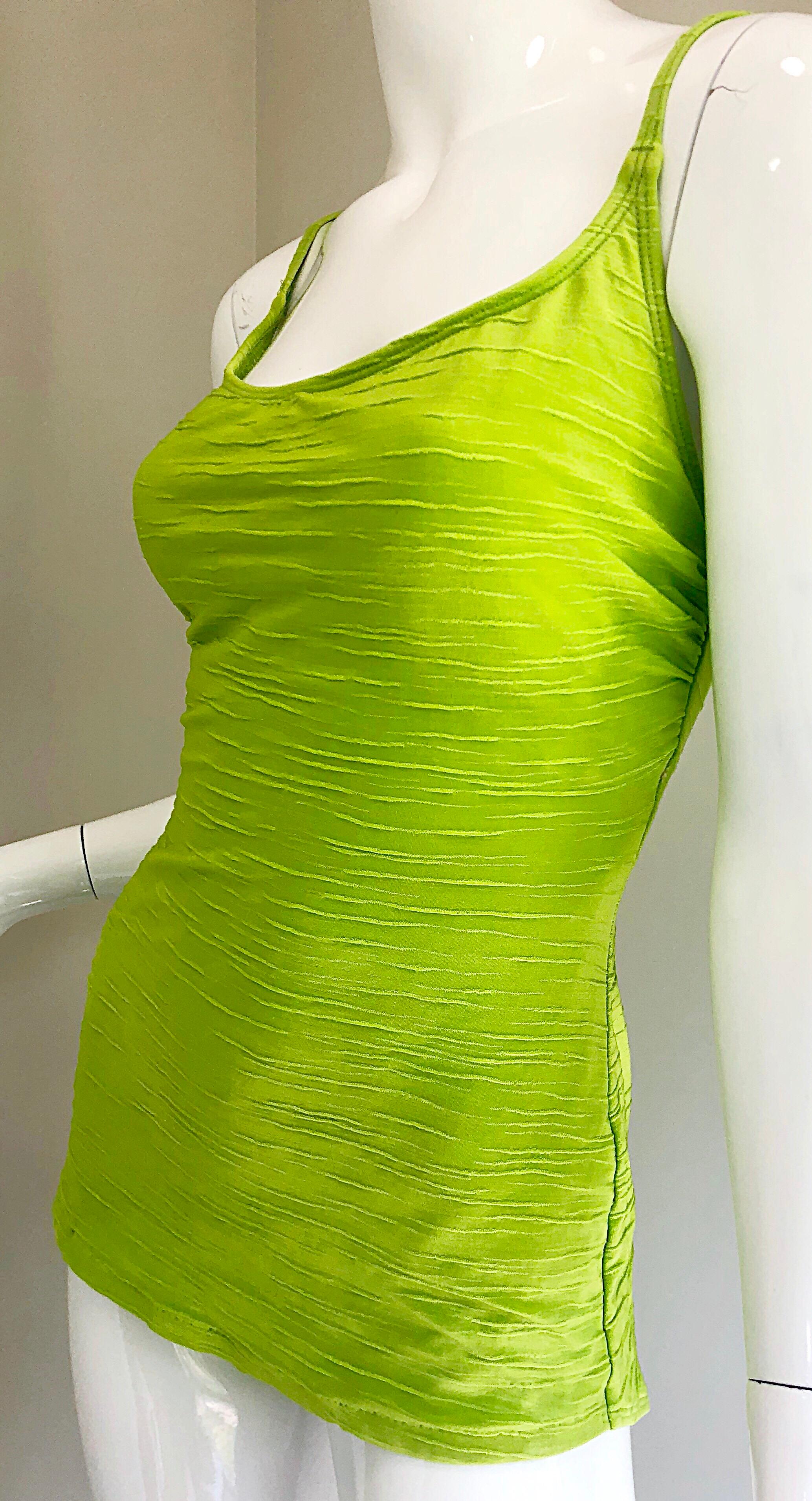 Size 14 Oscar de la Renta Neon Lime Green One Piece 60s Style Swimsuit Bodysuit In Excellent Condition For Sale In San Diego, CA