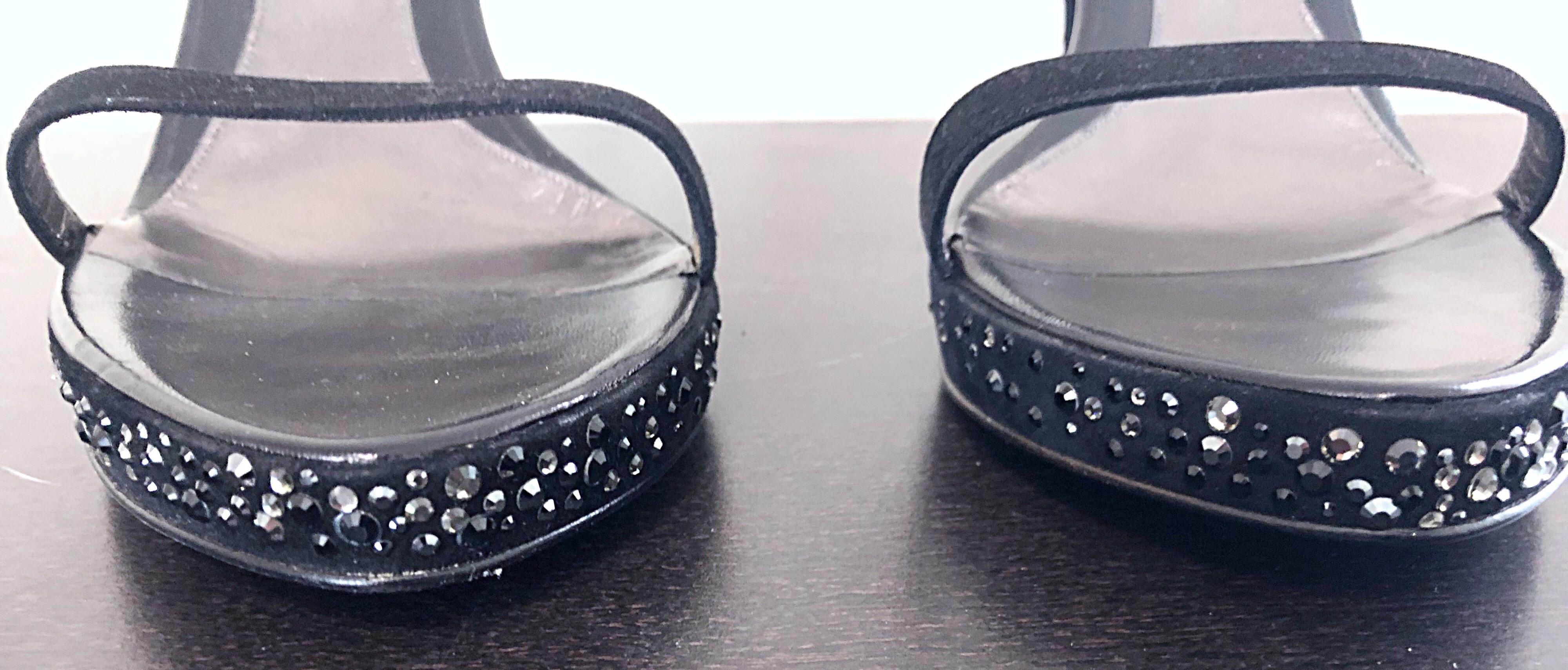 Donna Mai indossato 1990 Bruno Magli Taglia 12 / 42 Nero Strass Strappy Tacchi Alti in vendita