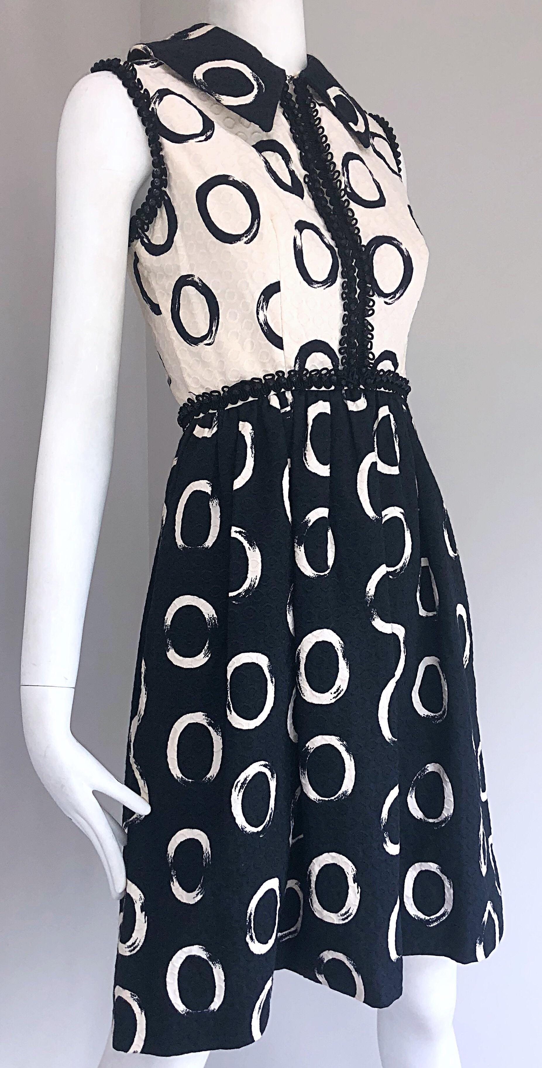 Oscar de la Renta 1960s Black and White Pique Cotton Beaded 60s A - Line Dress 1