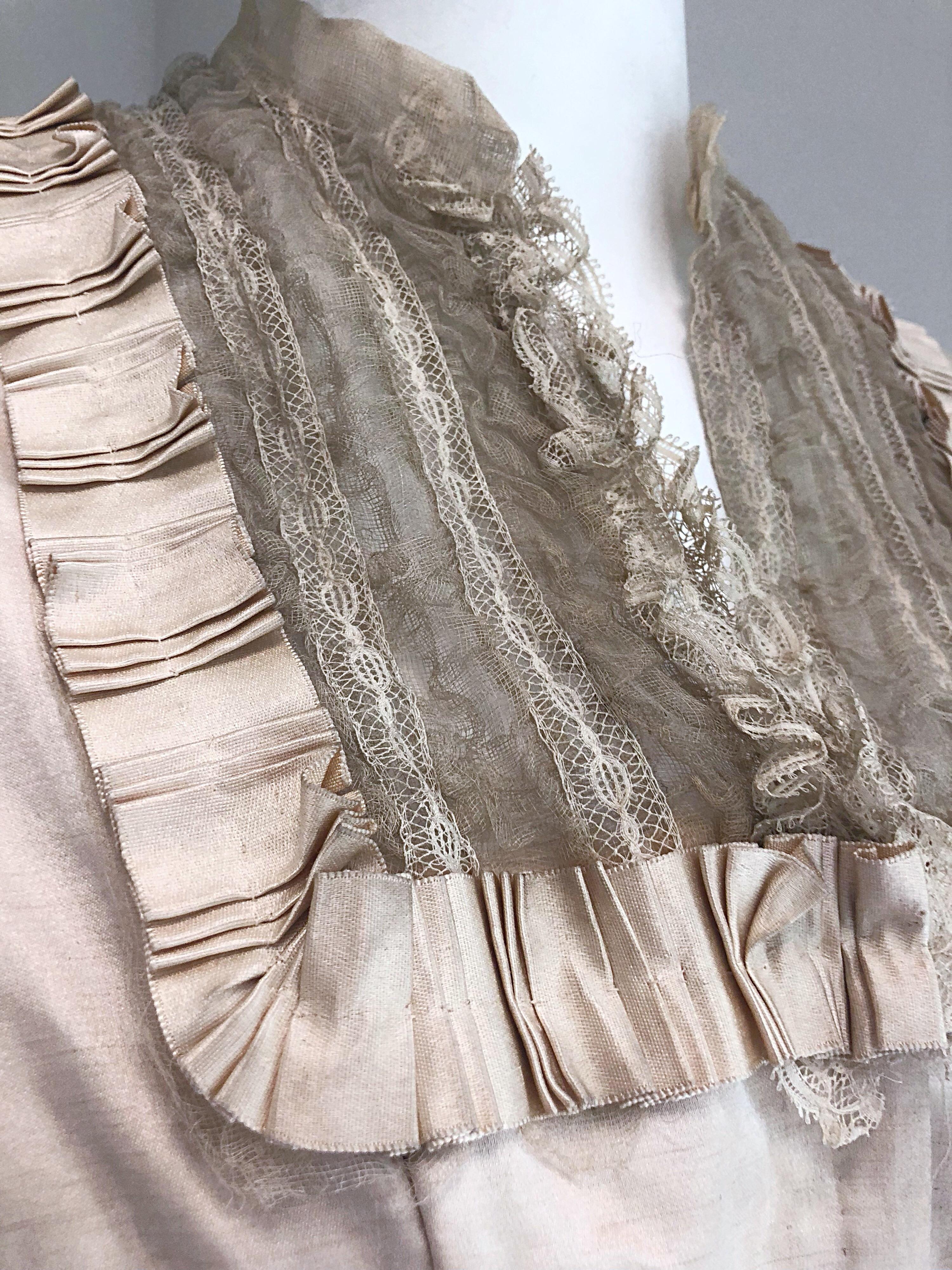 1880er Jahre Unglaubliches authentisches viktorianisches elfenbeinfarbenes Seiden-Spitzenkorsett 1800er Jahre Couture-Bluse Damen im Angebot