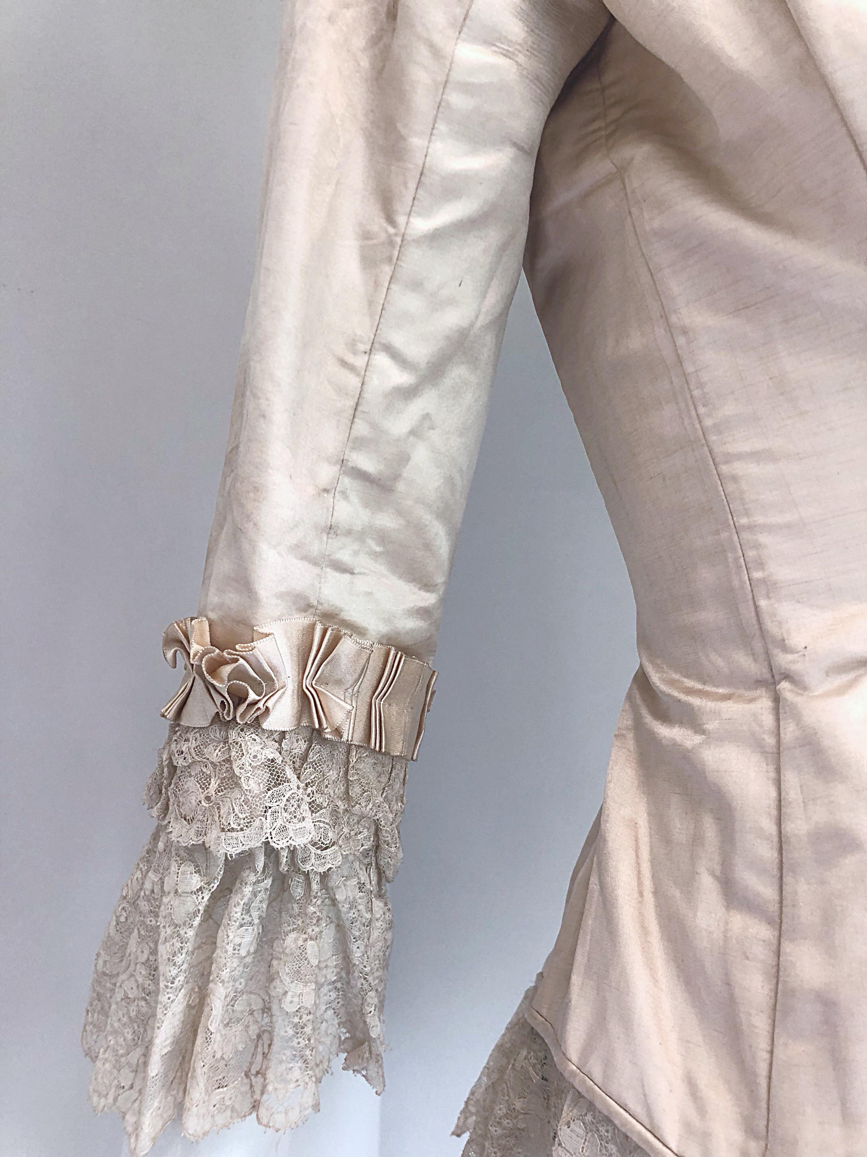 1880er Jahre Unglaubliches authentisches viktorianisches elfenbeinfarbenes Seiden-Spitzenkorsett 1800er Jahre Couture-Bluse im Angebot 4