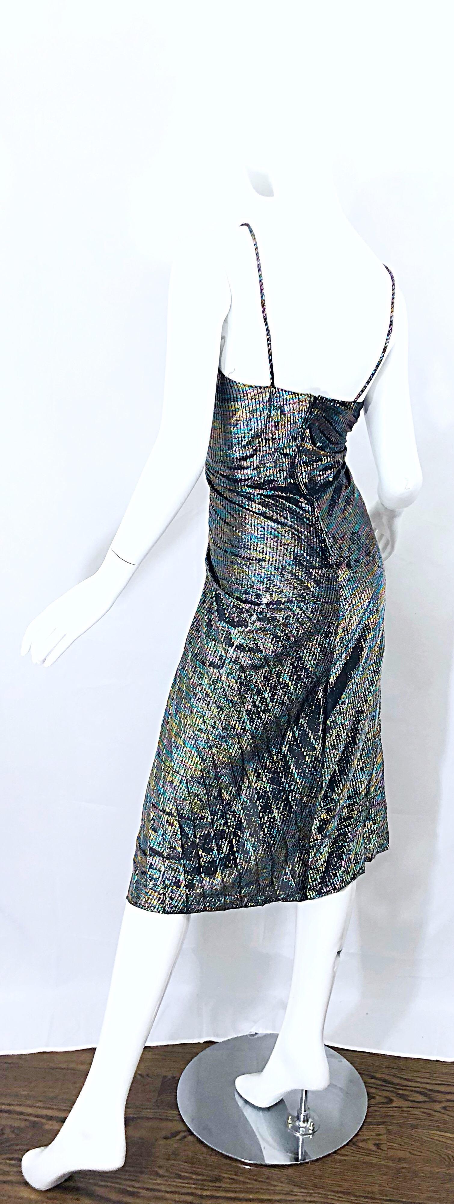 Women's Amazing 1970s Samir Rainbow Metallic Slinky Pleated Vintage 70s Disco Dress